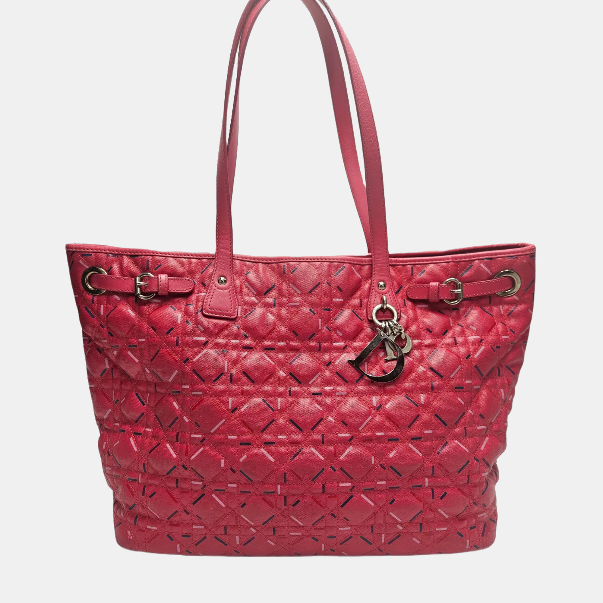 

Christian Dior Panarea Large Pink Cannage Quilted Coated Canvas Tote Bag