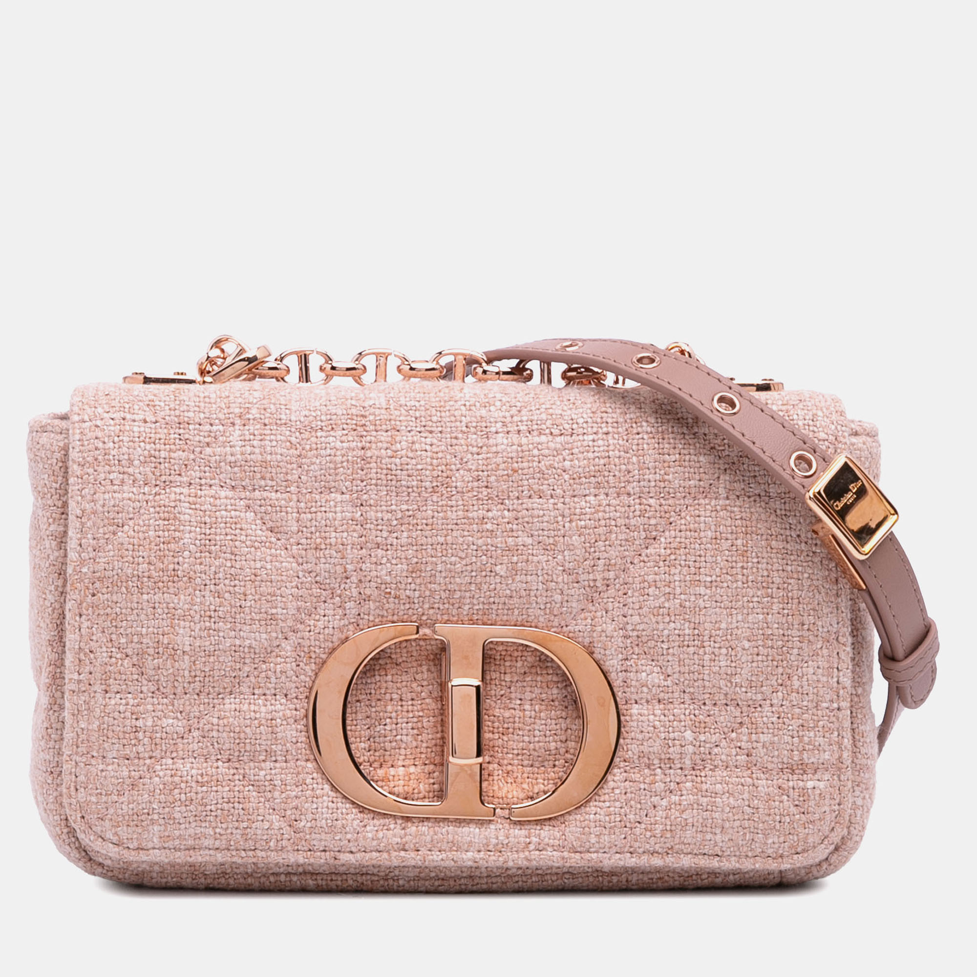 

Dior Pink Small Tweed Macrocannage Caro Bag