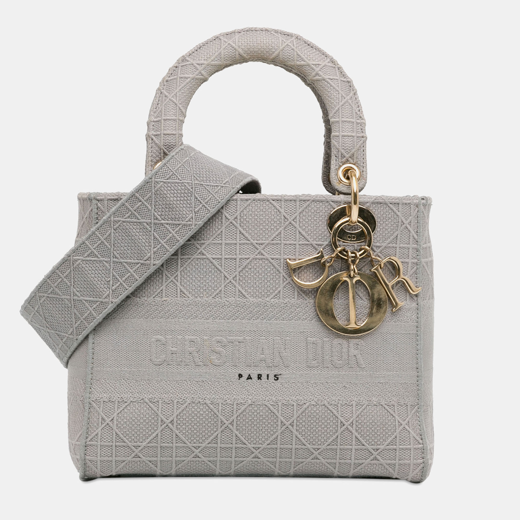 Pre-owned Dior Grey Medium Canvas Cannage Lady D Lite In Gray