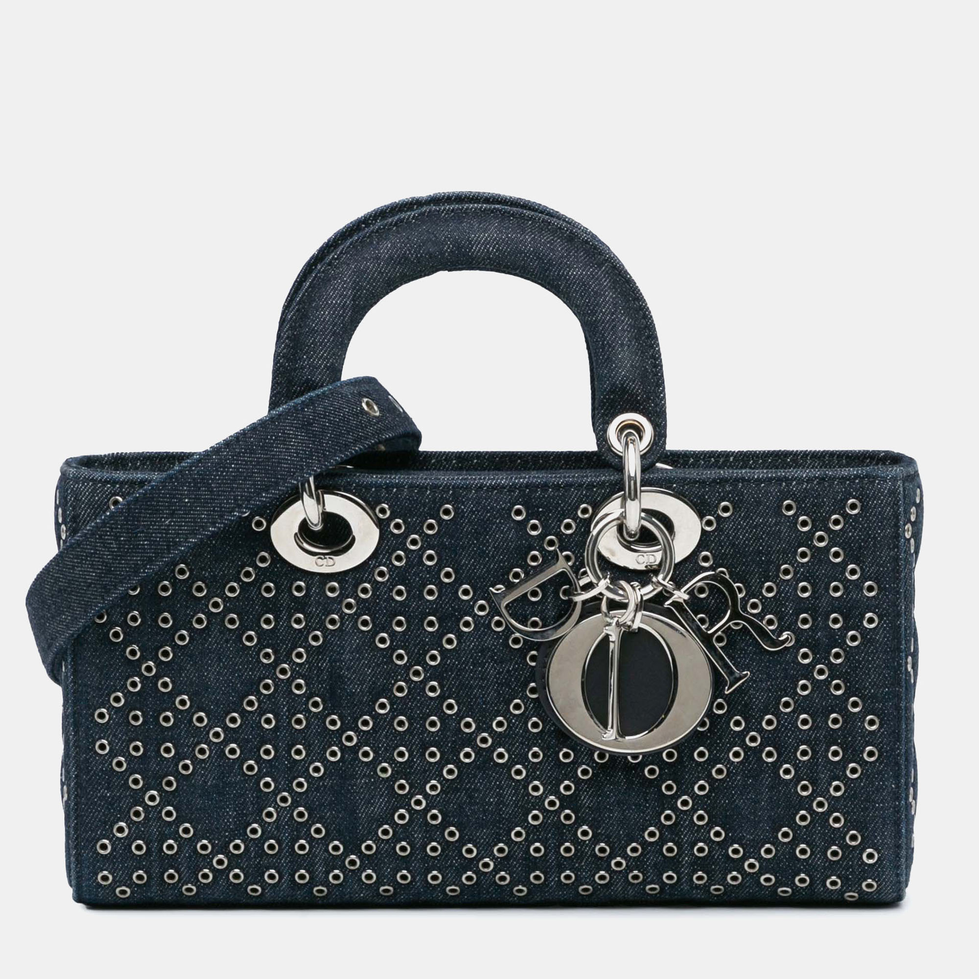 

Dior Blue Medium Denim Cannage Eyelet Lady D Joy