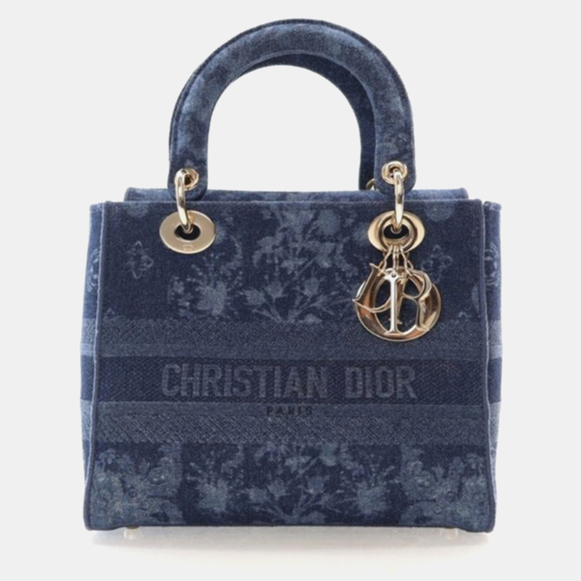 

Dior Lady D-Lite Medium Denim Floral Canvas Shoulder Bag, Blue