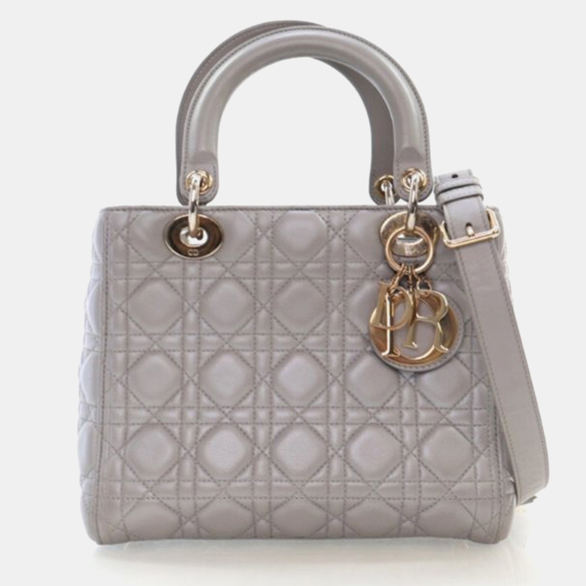 

Dior Lady Dior Medium Grey Lambskin Tote Bag