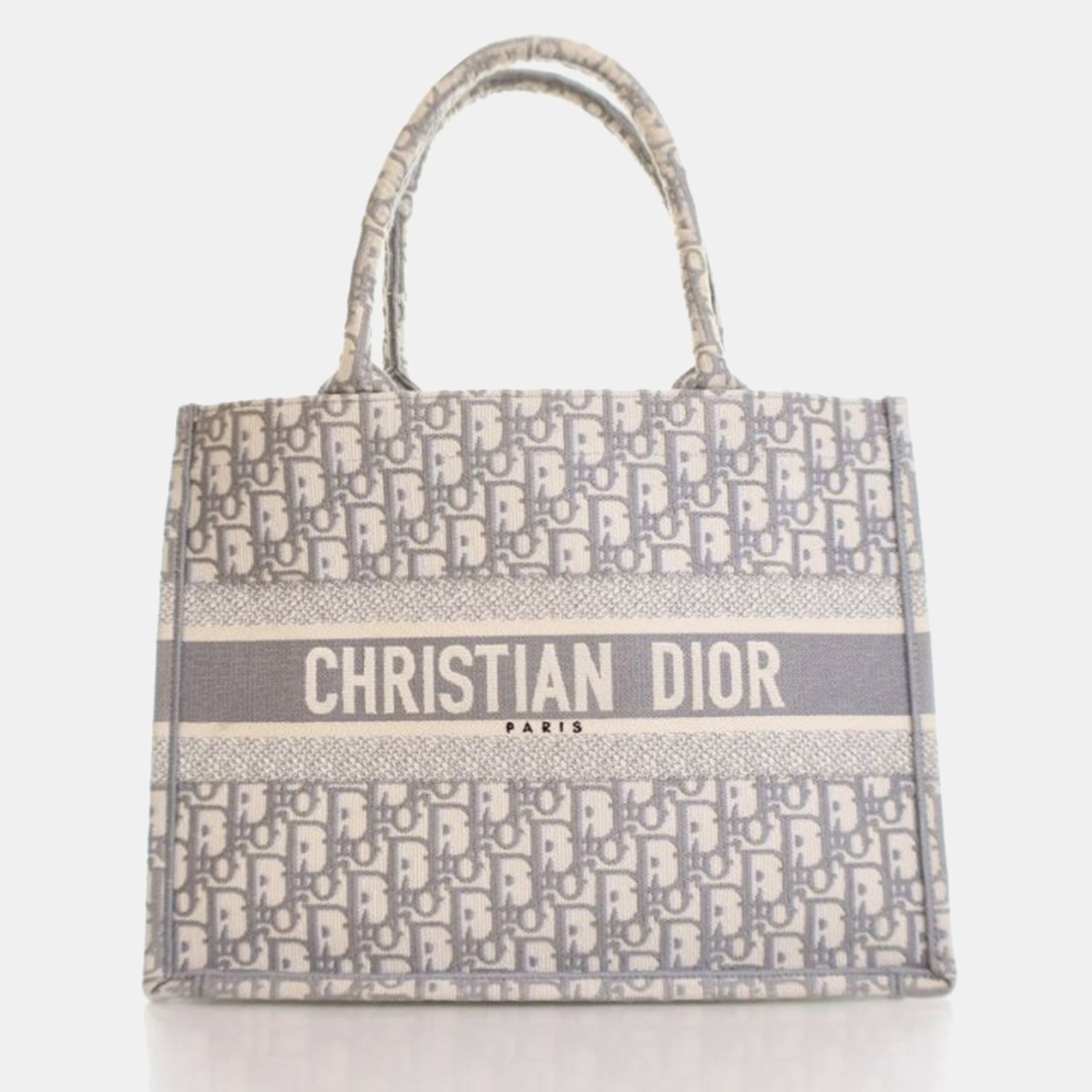 

Dior Book Tote Medium Cream Grey Oblique Canvas Tote Bag