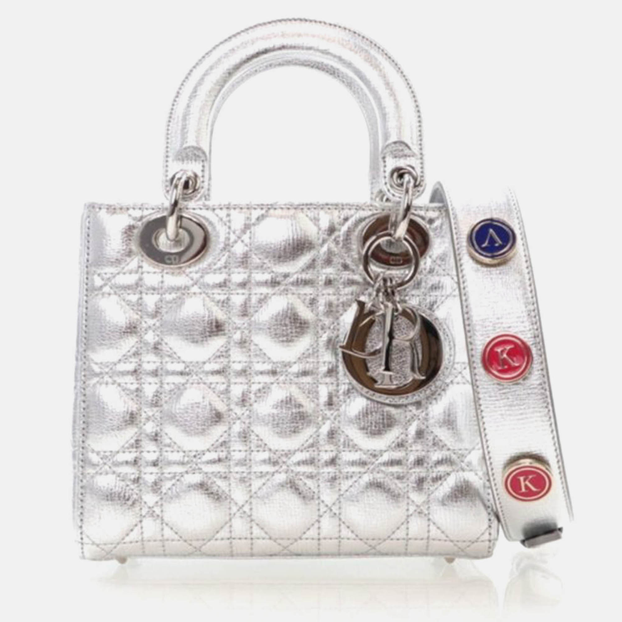 

Dior My Lady Dior Small Metallic Silver Calfskin Lucky Badges Bag