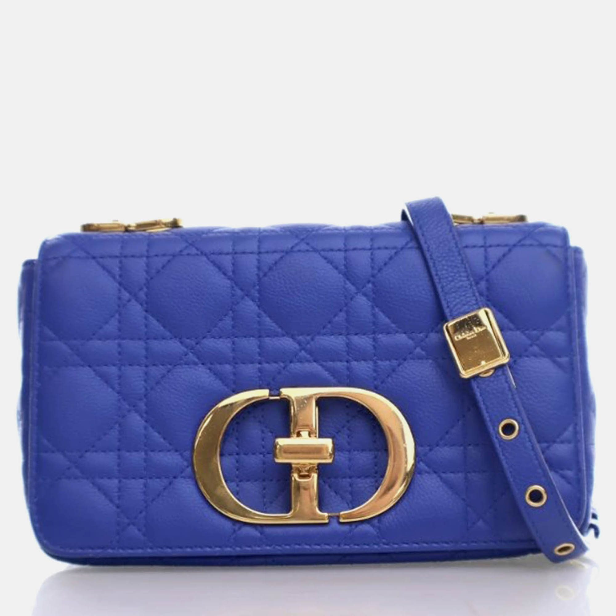 

Dior Caro Small Blue Calfskin Cannage Shoulder Bag