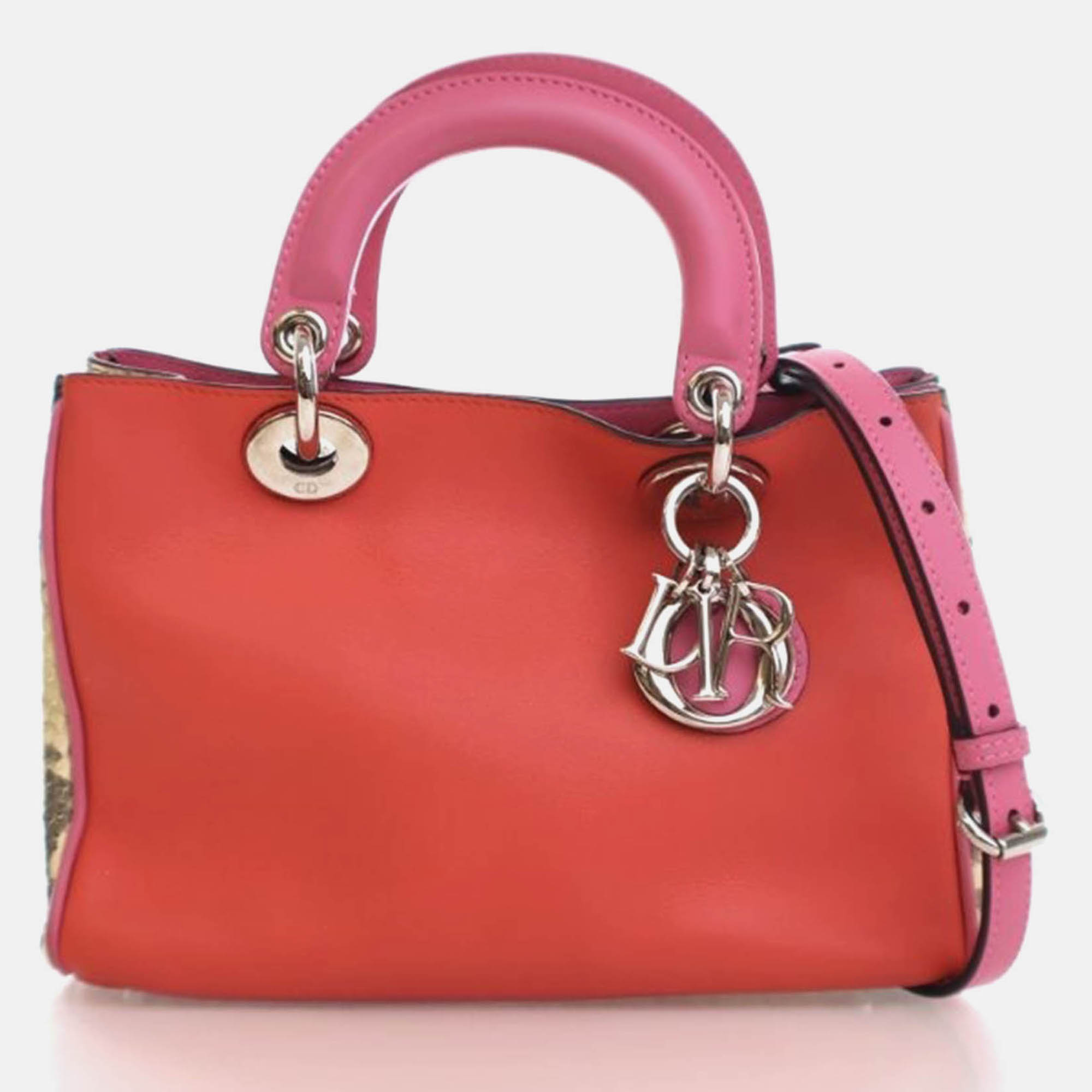 

Dior Diorissimo Small Pink Red Calfskin Python Tote Bag