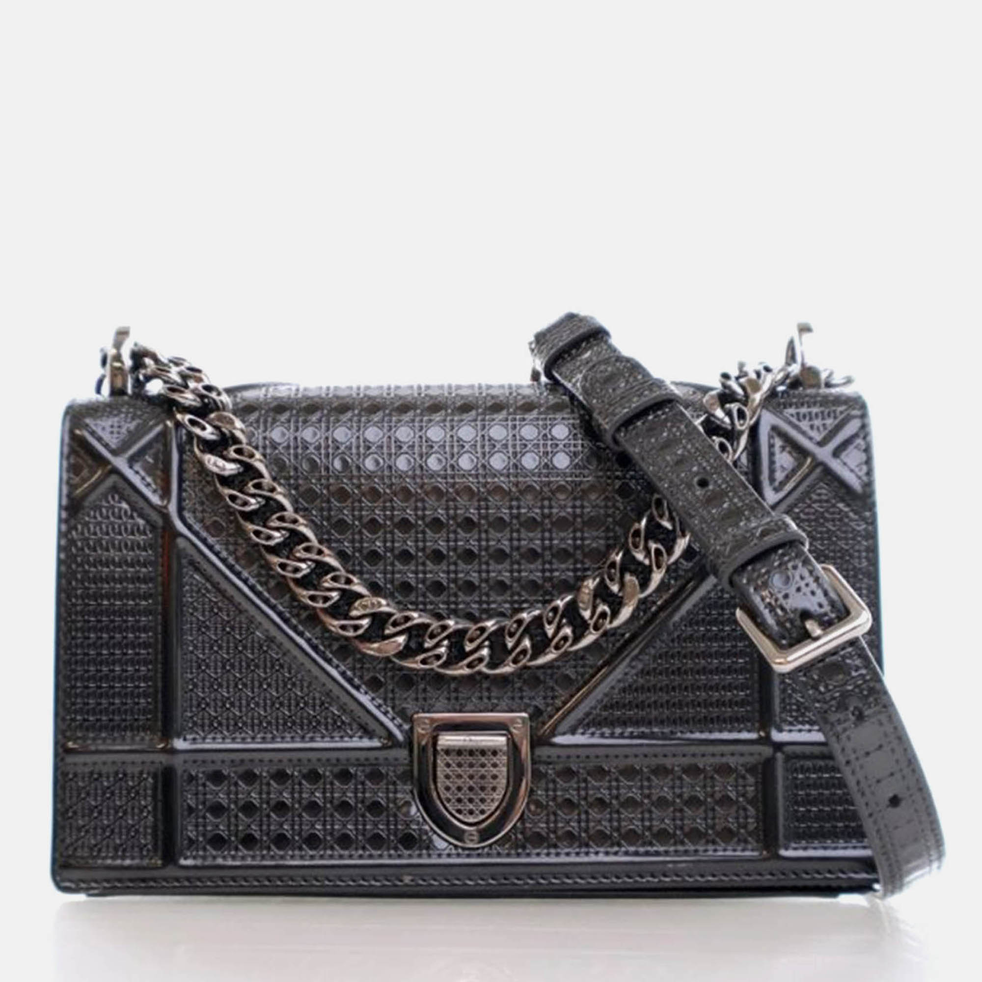 

Dior Diorama Small Metallic Micro-Cannage Calfskin Flap Bag, Grey