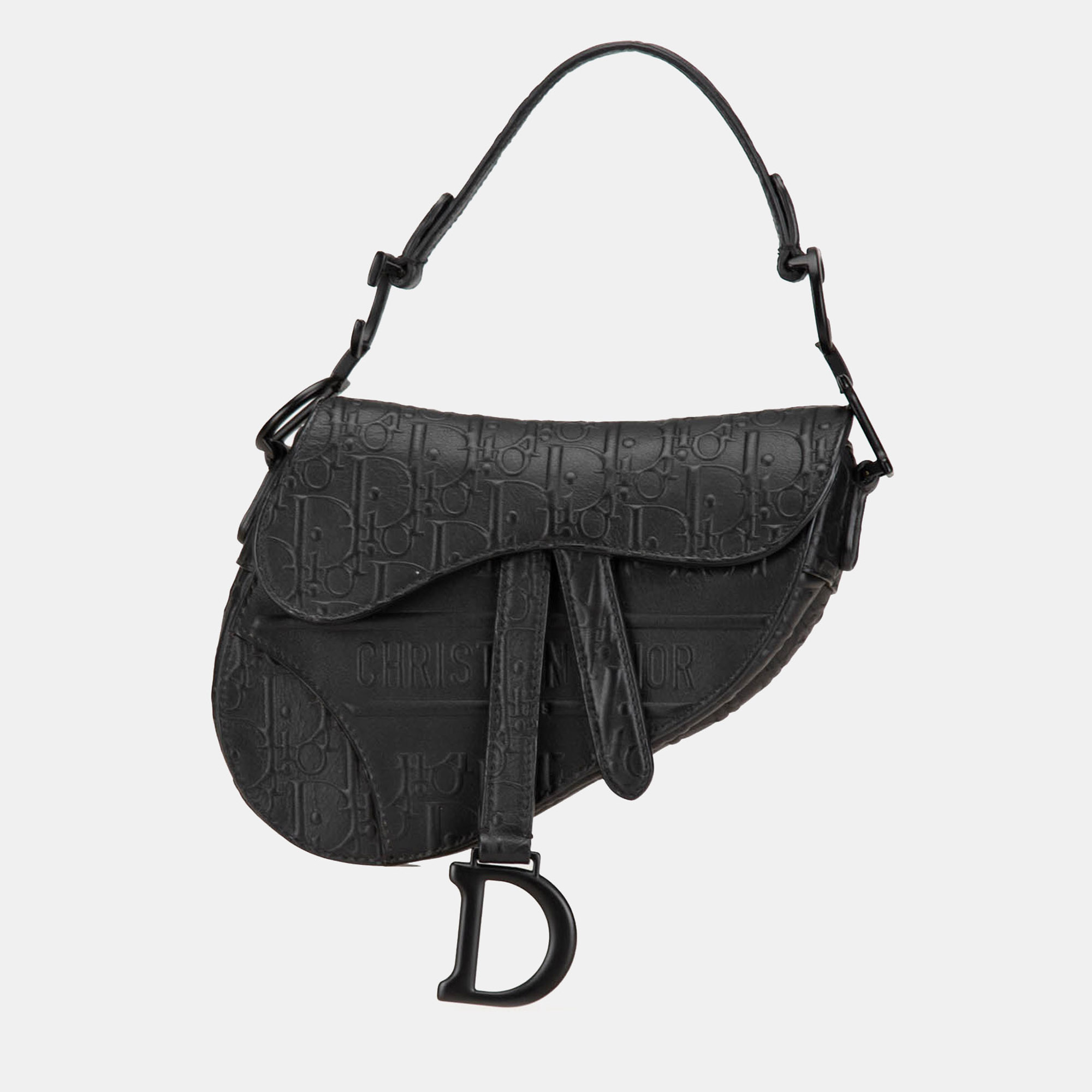 Dior Black Mini Oblique Embossed Calfskin Saddle Bag