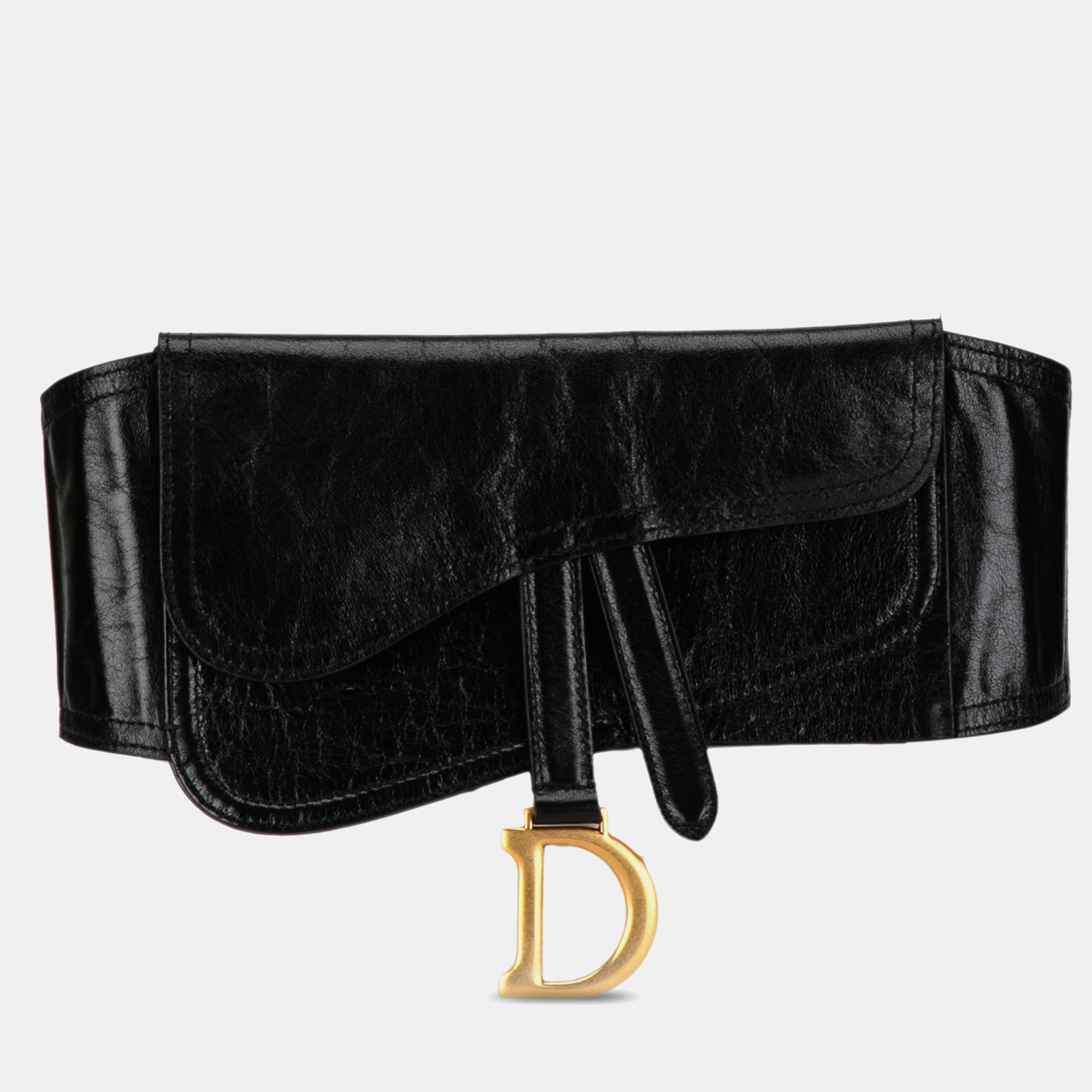 Pre-owned Dior Crinkled Lambskin Saddle Belt Bag In Black
