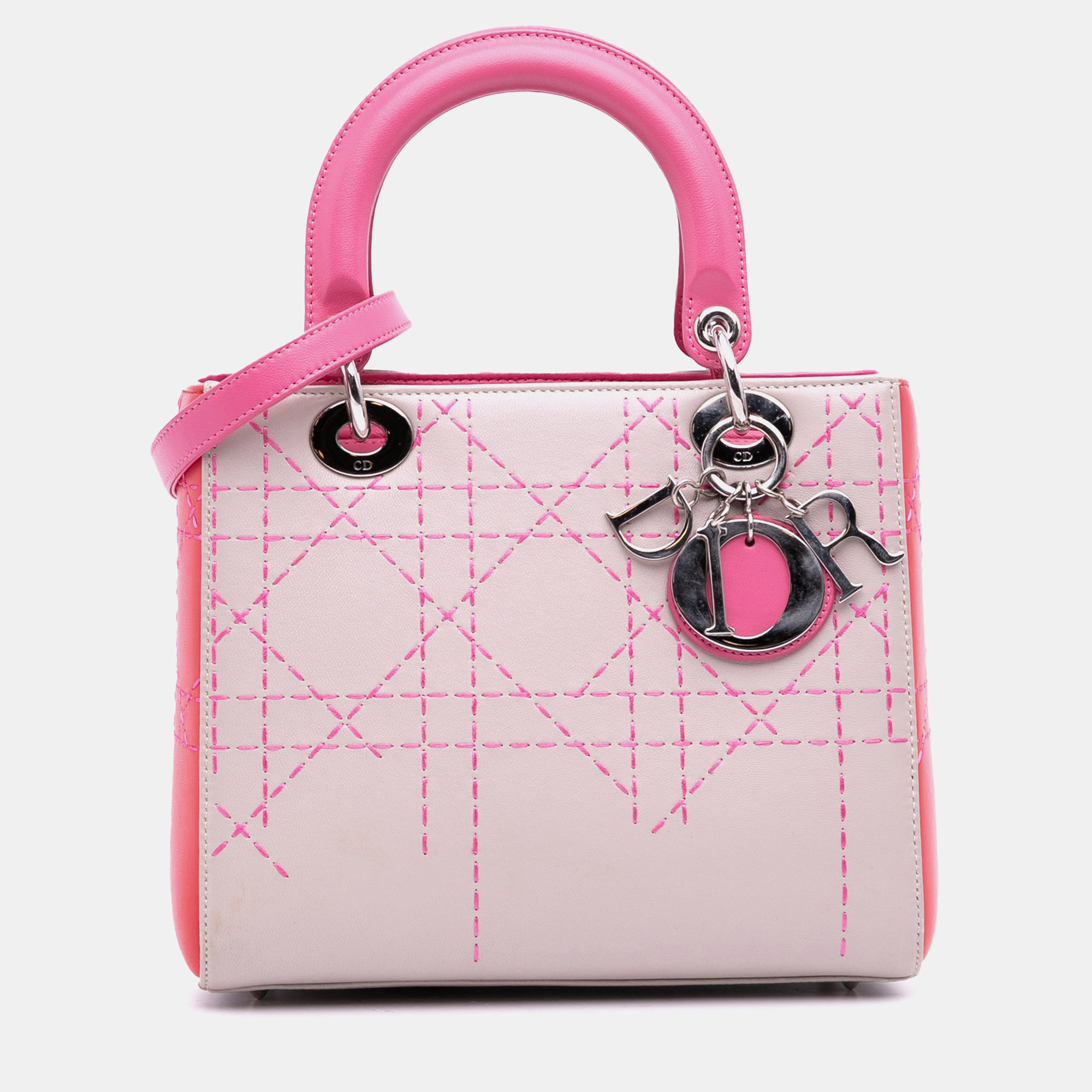 

Dior Medium Tricolor Lambskin Macrocannage Stitched Lady Dior, Pink