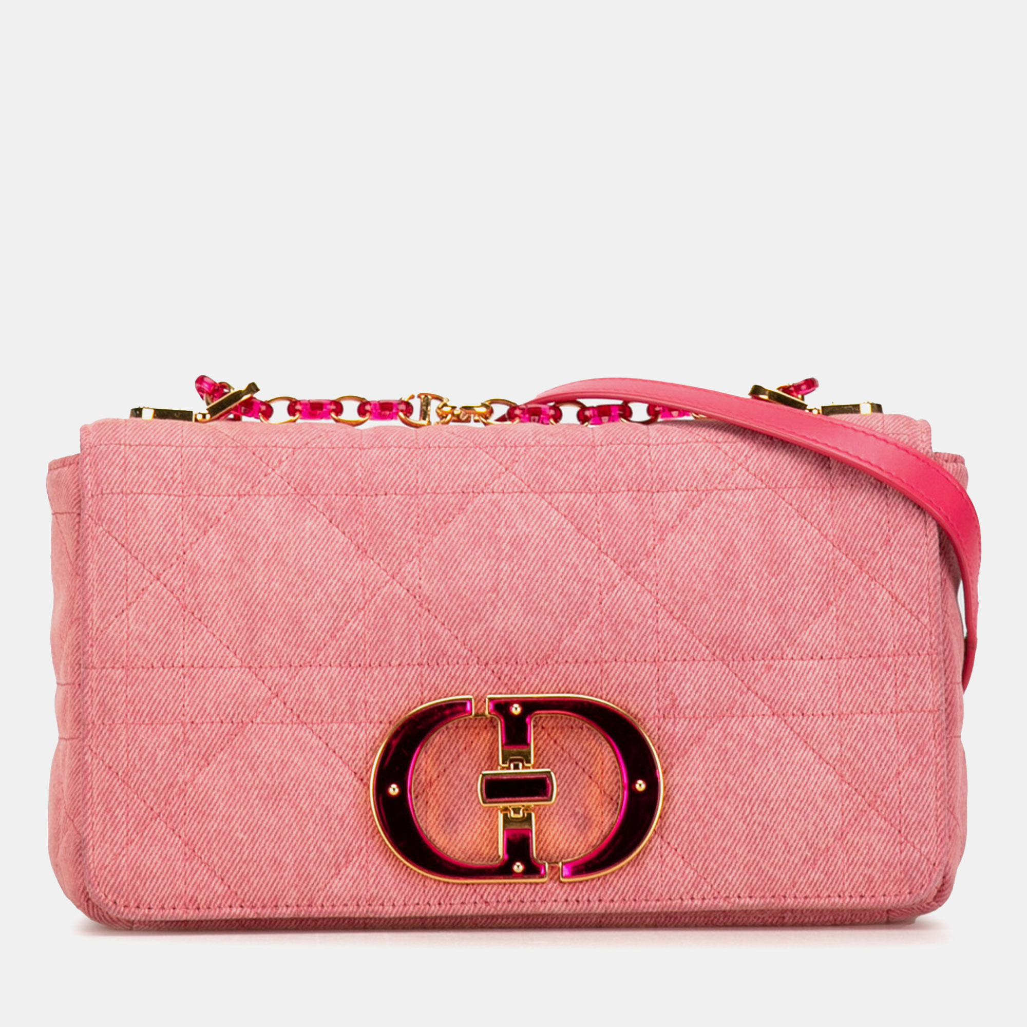 

Dior Pink Medium Denim Macrocannage Caro Bag