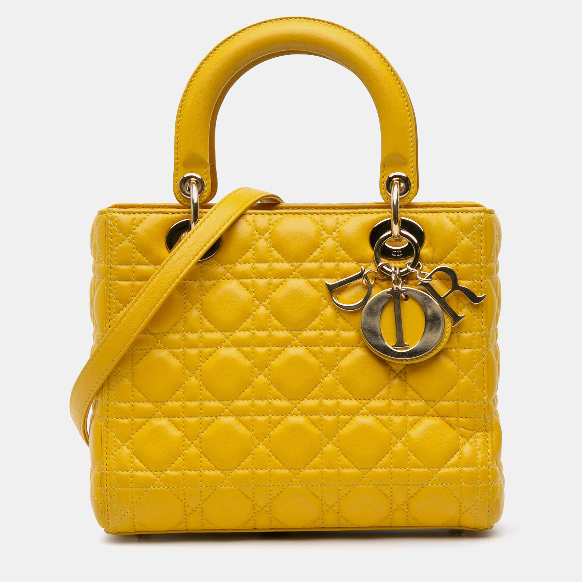 

Dior Yellow Medium Lambskin Cannage Lady Dior