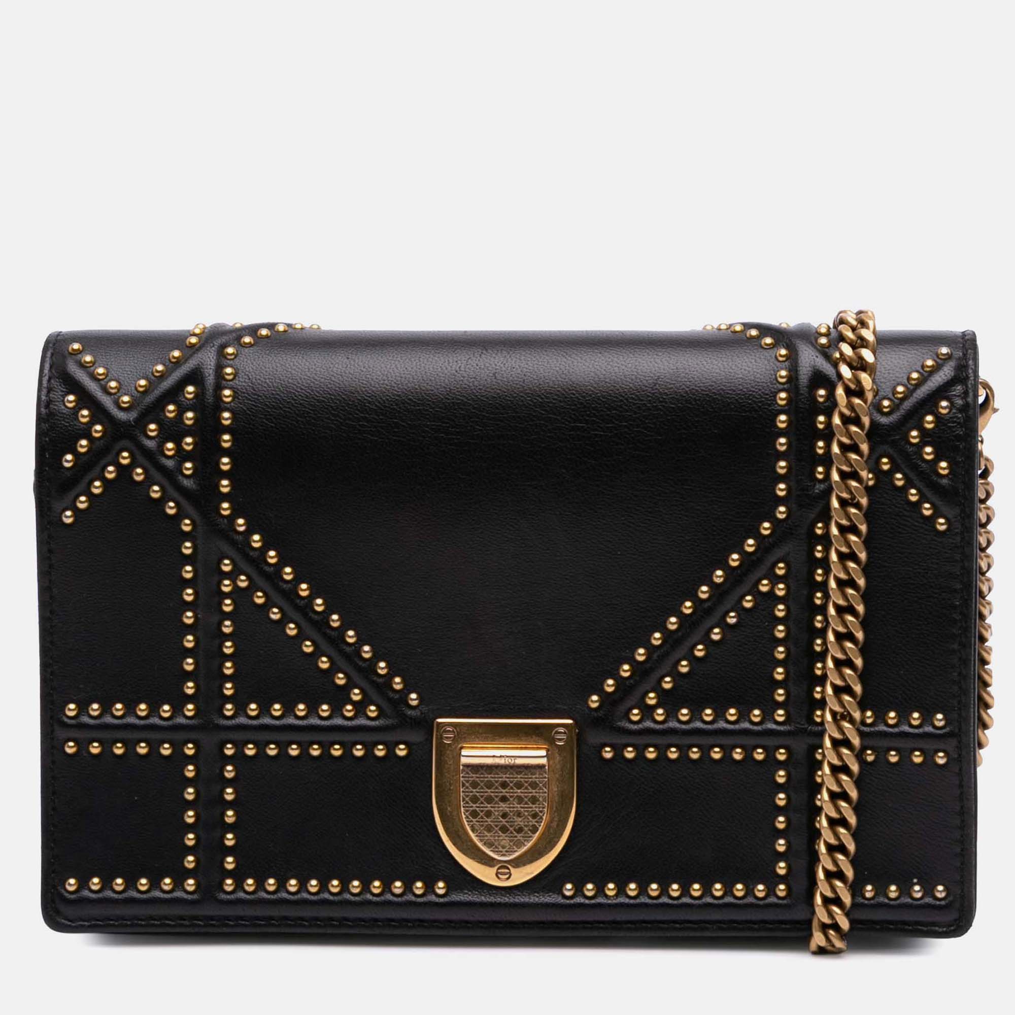 

Dior Black Calfskin Studded Diorama Wallet on Chain