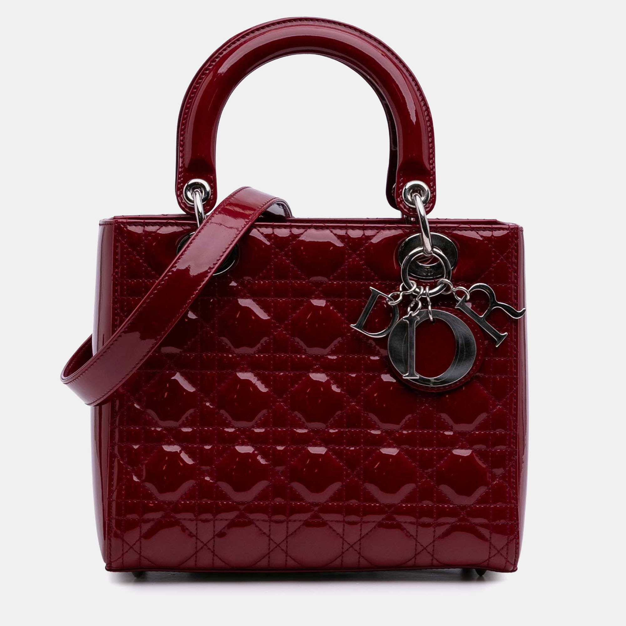 

Dior Red Medium Patent Cannage Lady Dior