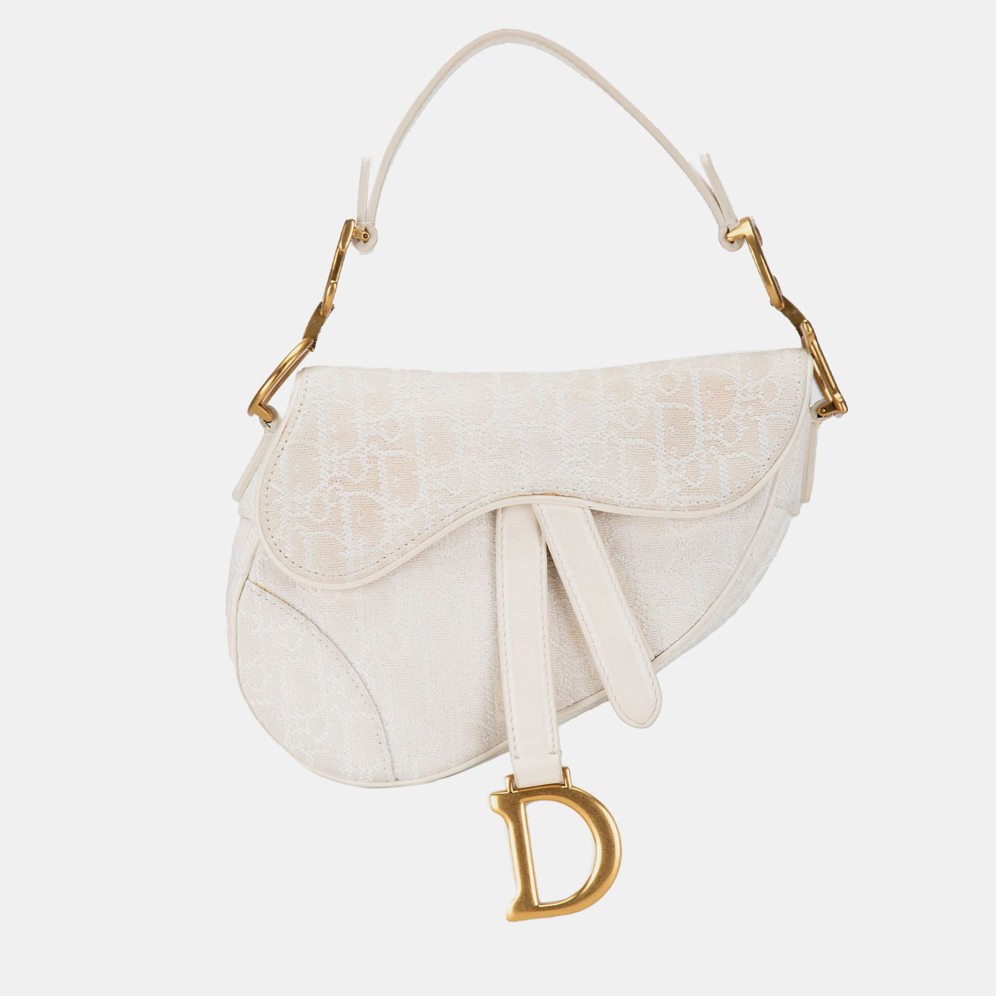 Dior White Mini Oblique Canvas Saddle Bag
