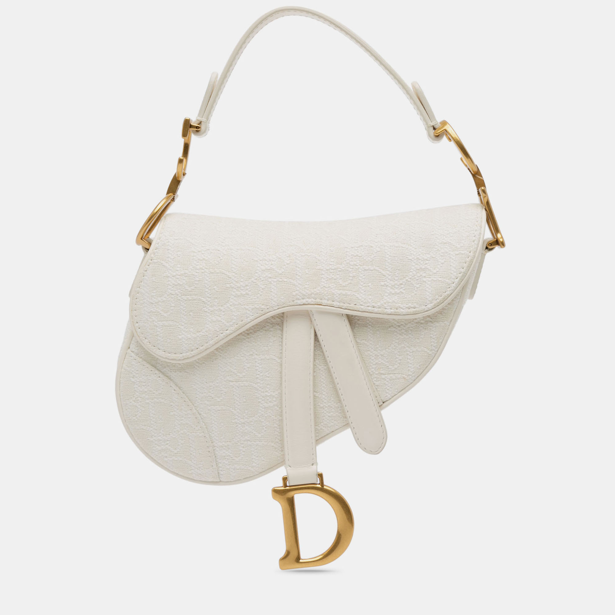 

Dior White Mini Oblique Canvas Saddle Bag
