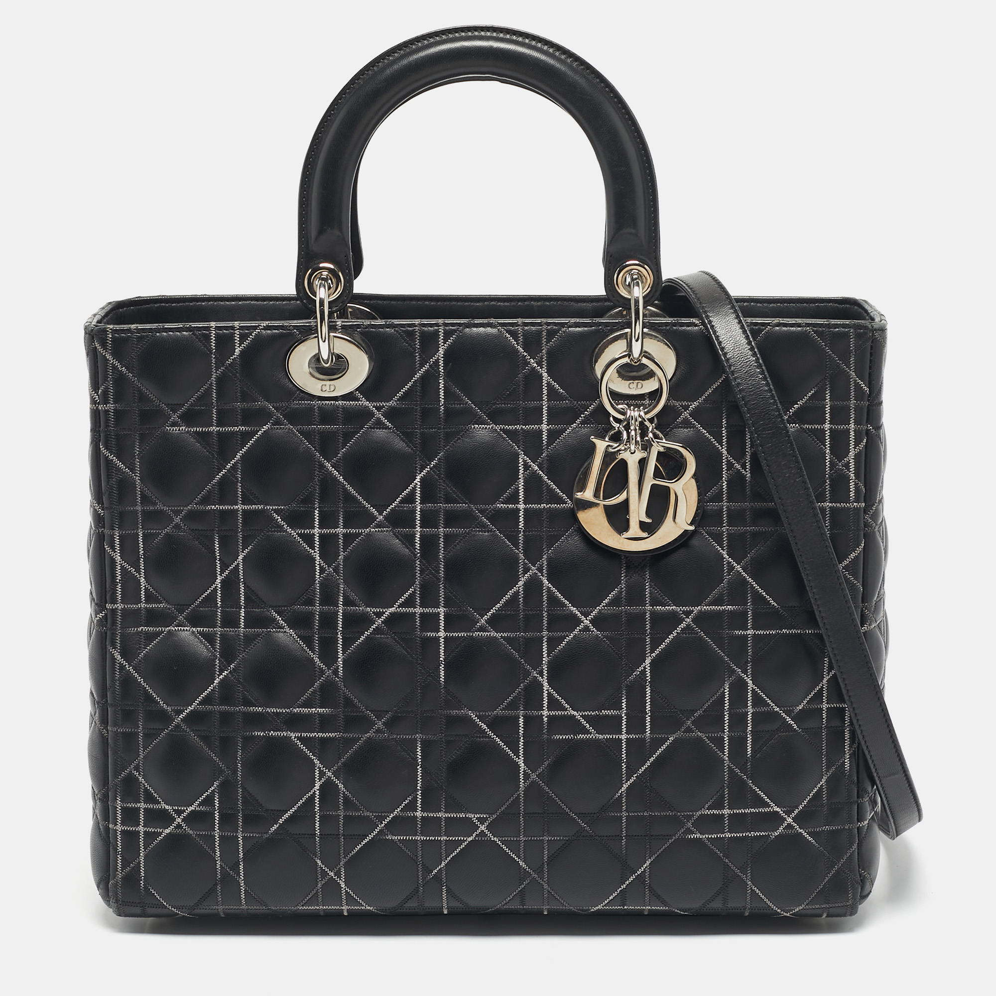 

Dior Black Cannage Stitched Leather  Lady Dior Tote