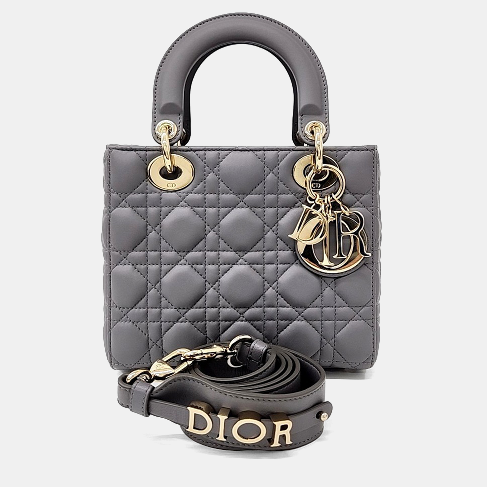 

Dior Grey Leather Small Cannage Lady Dior Bag
