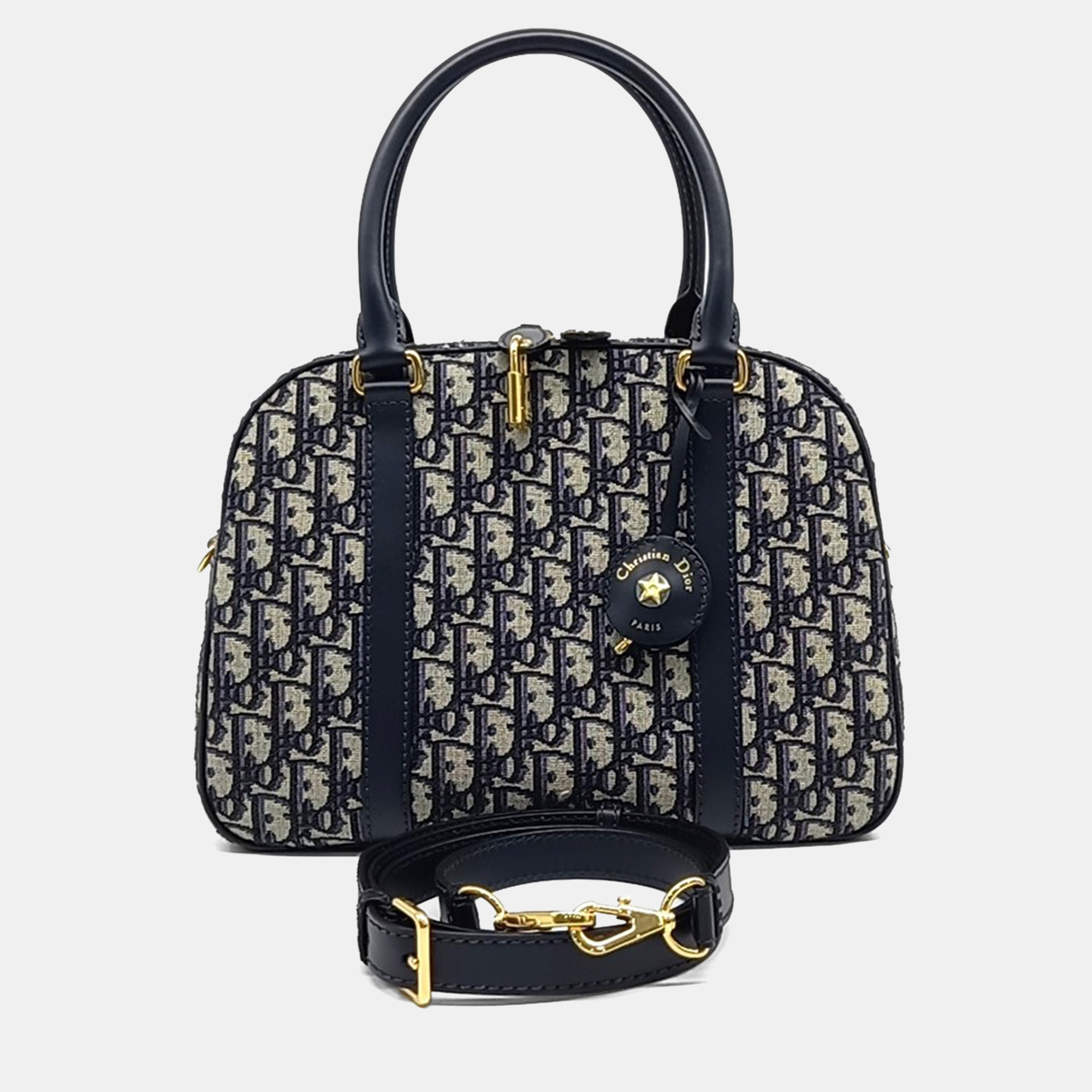 

Dior Navy Blue Calf Leather Oblique D-Vibe Bowling Bag