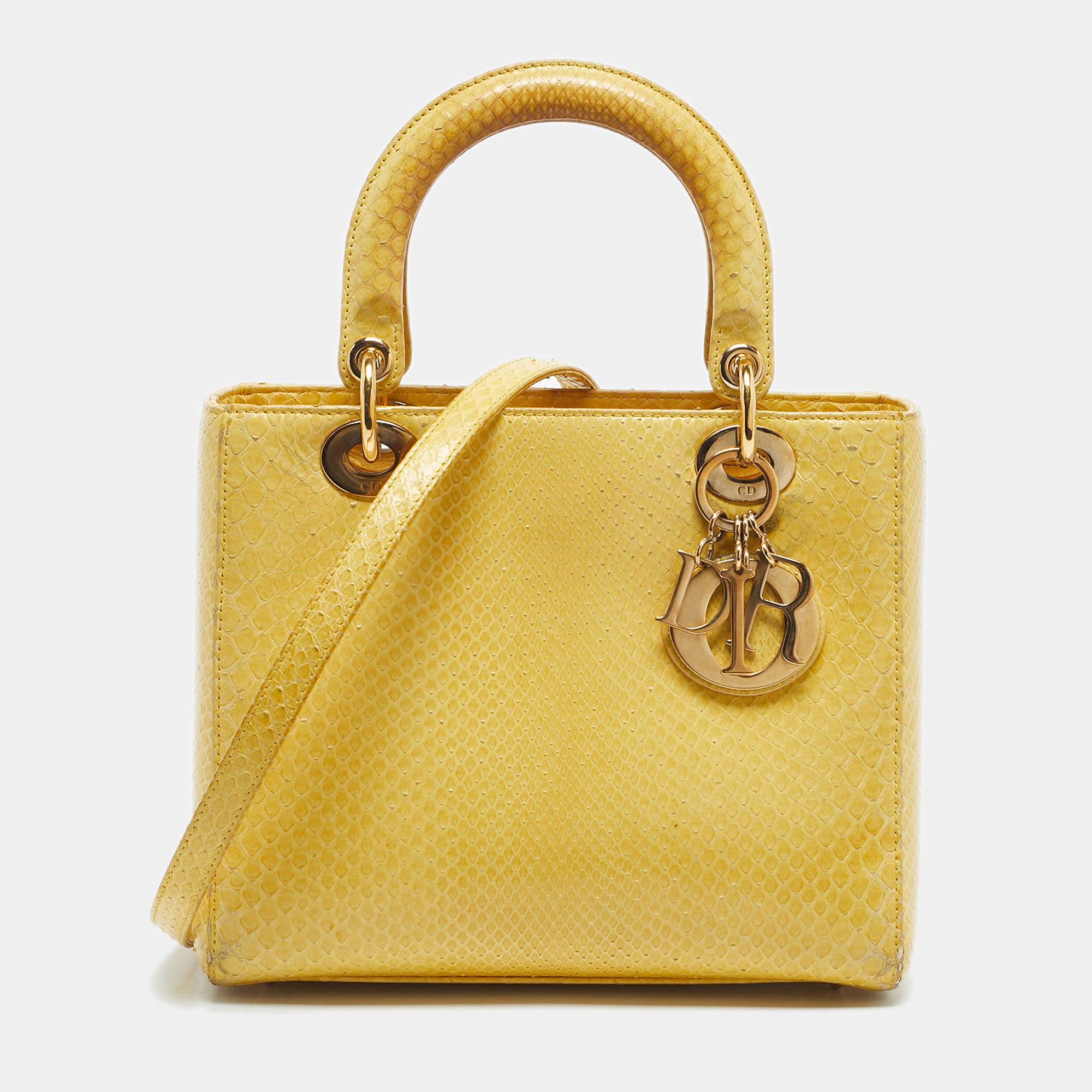 

Dior Yellow Snakeskin  Lady Dior Tote