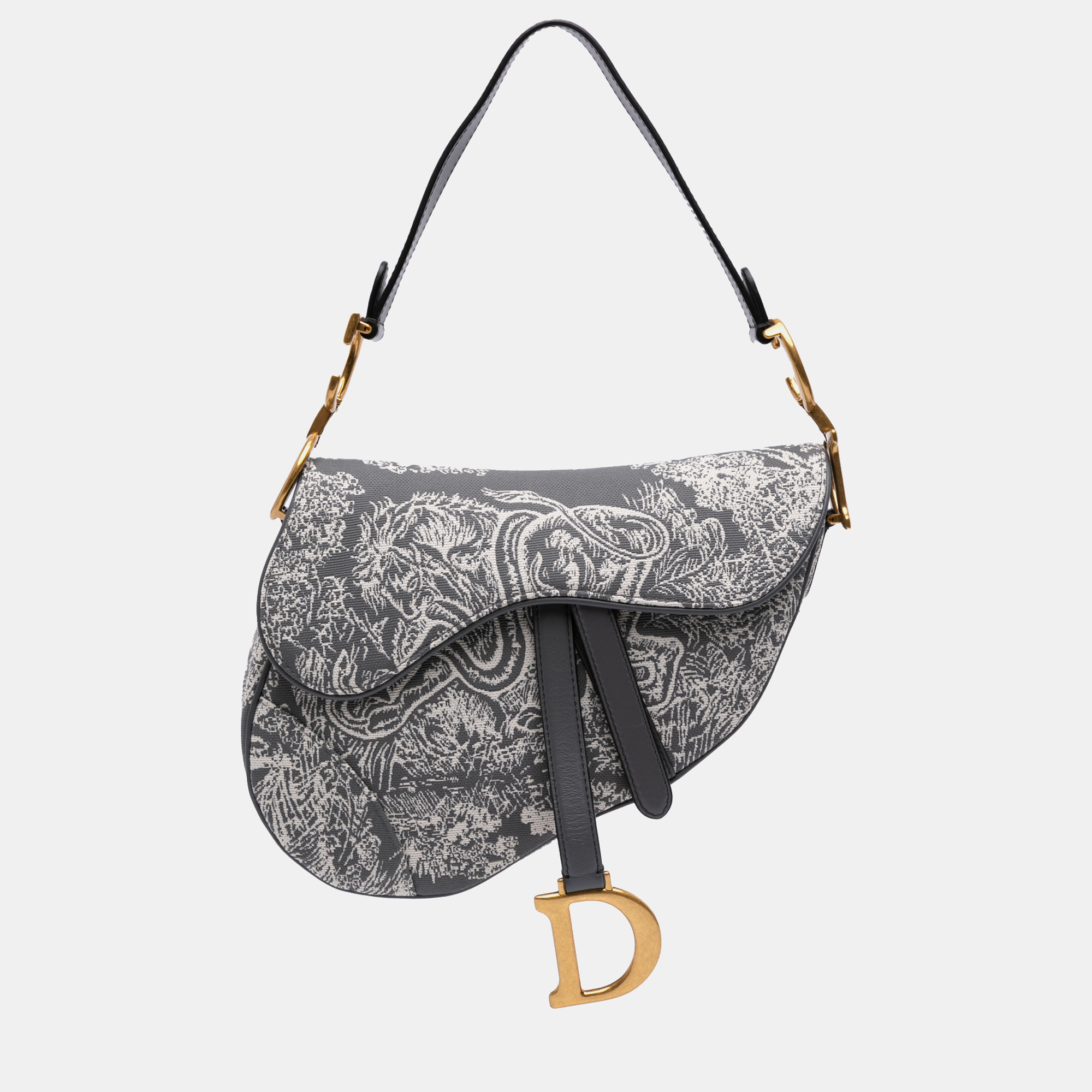 Dior Grey Canvas Reverse Embroidered Toile De Jouy Saddle Bag