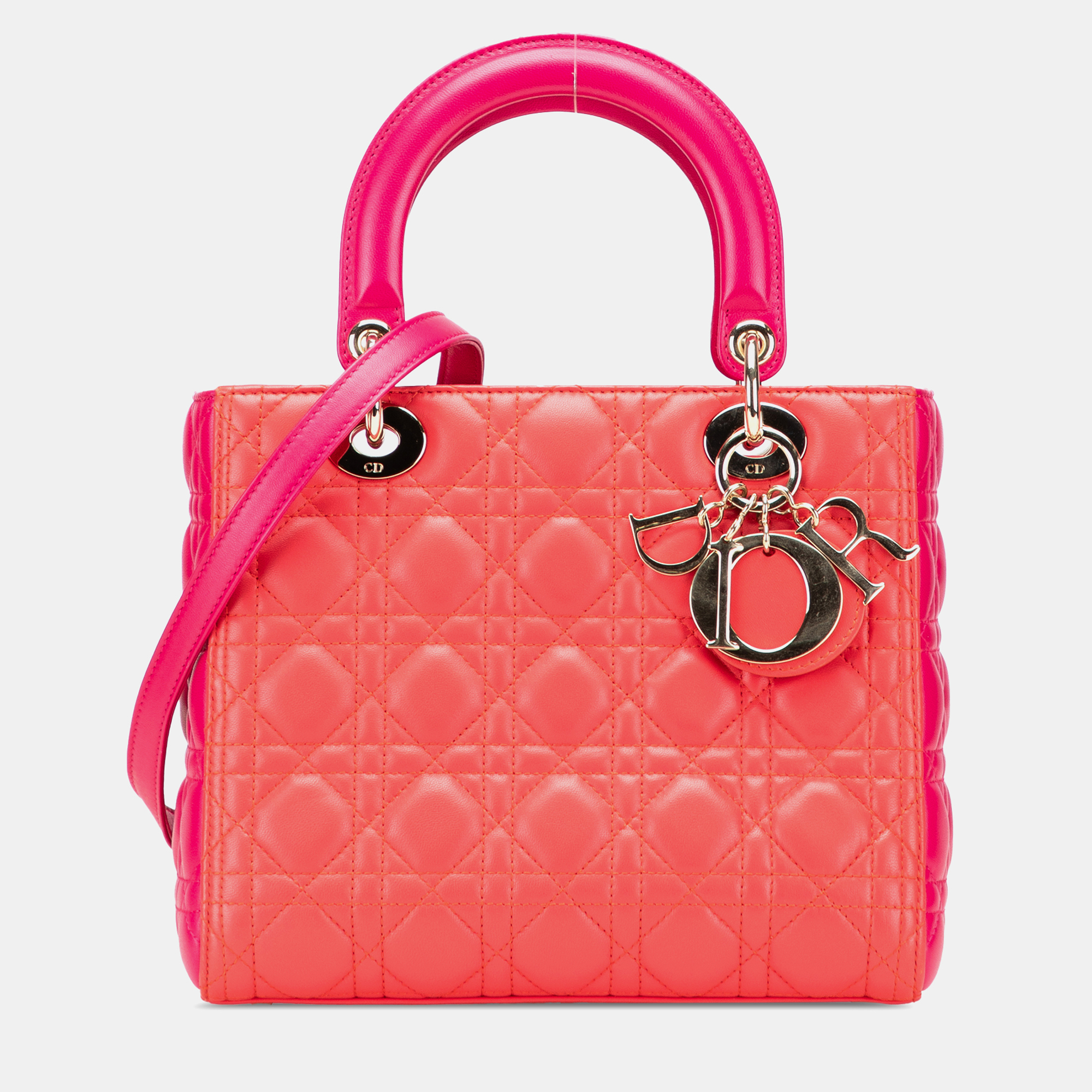 

Dior Red Medium Bicolor Lambskin Cannage Lady Dior