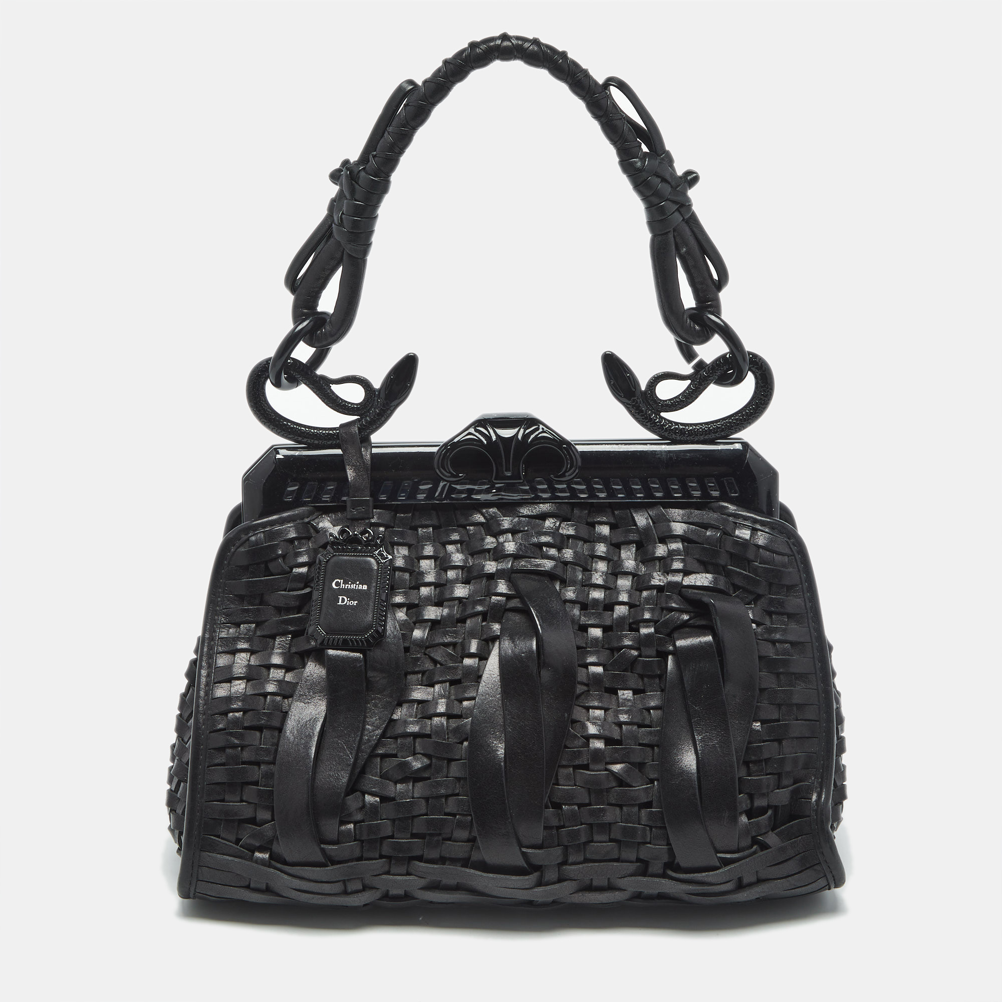 

Dior Black Woven Leather Limited Edition 1565 Samourai Frame Bag