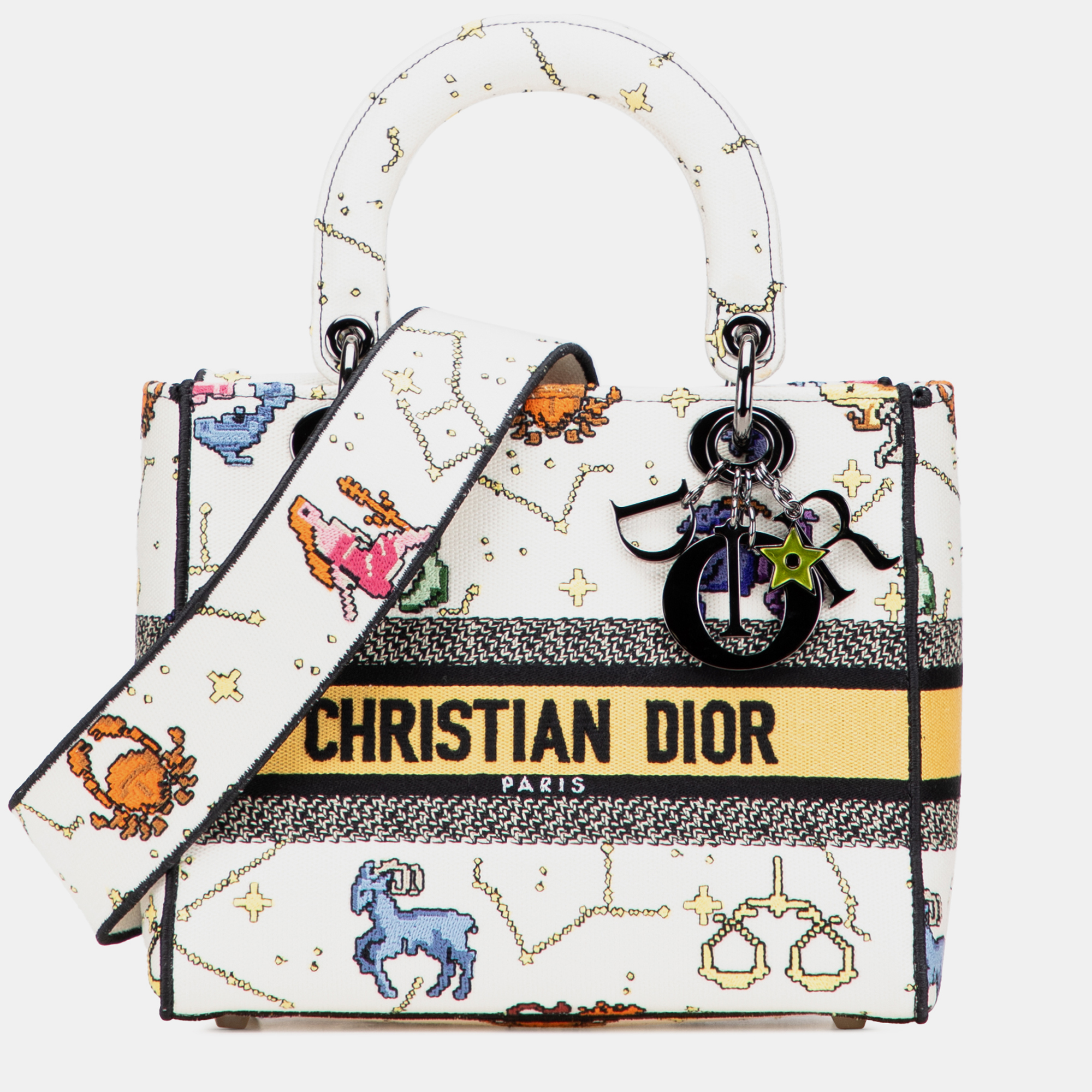 

Dior White Medium Embroidered Canvas Pixel Zodiac Lady D Lite