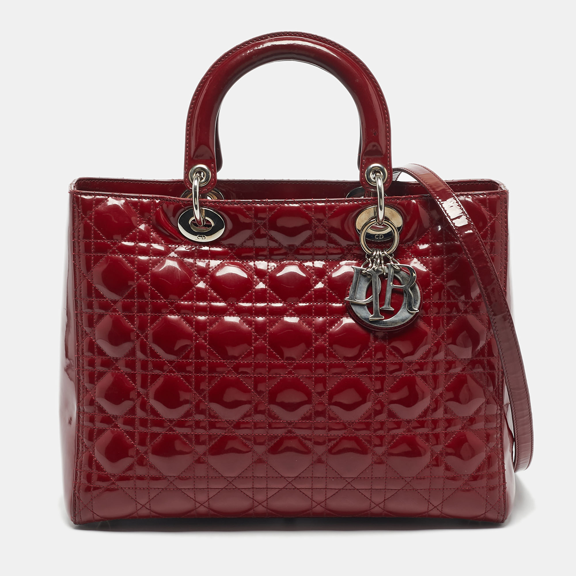 

Dior Red Cannage Patent Leather Large Lady Dior Tote