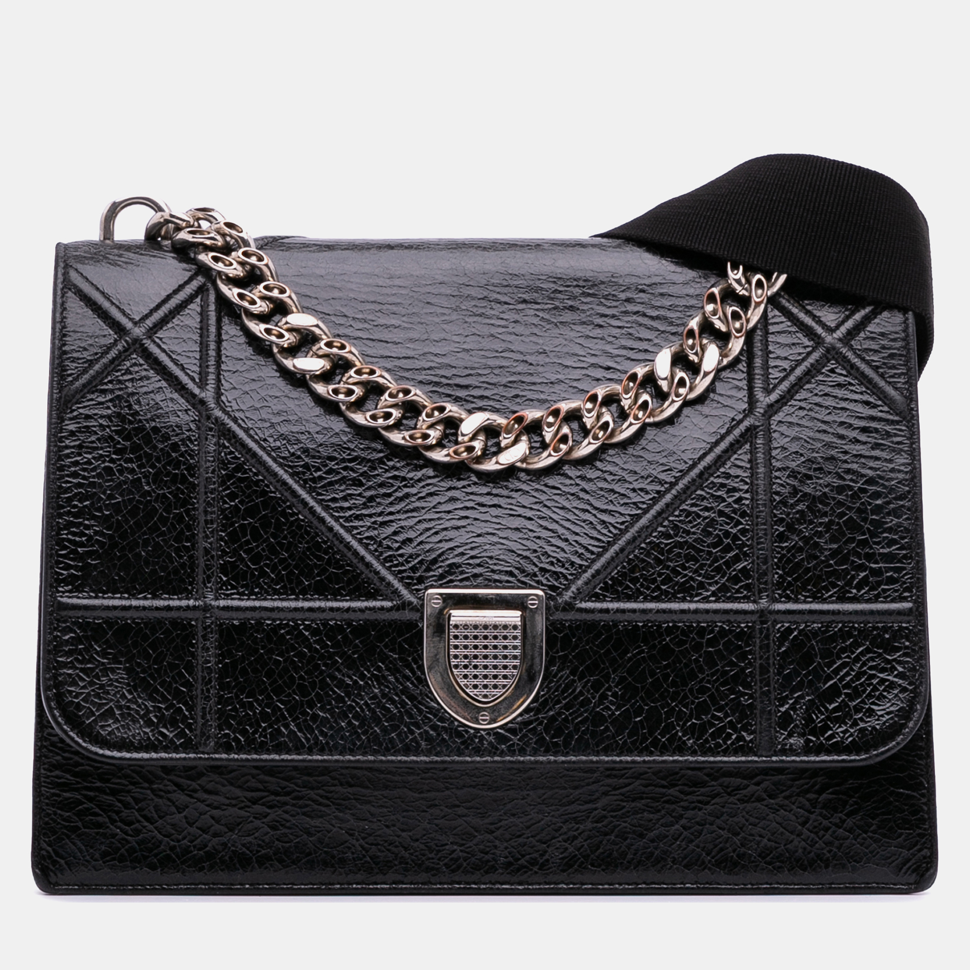 

Dior Black Large Crackled Deerskin Diorama Satchel