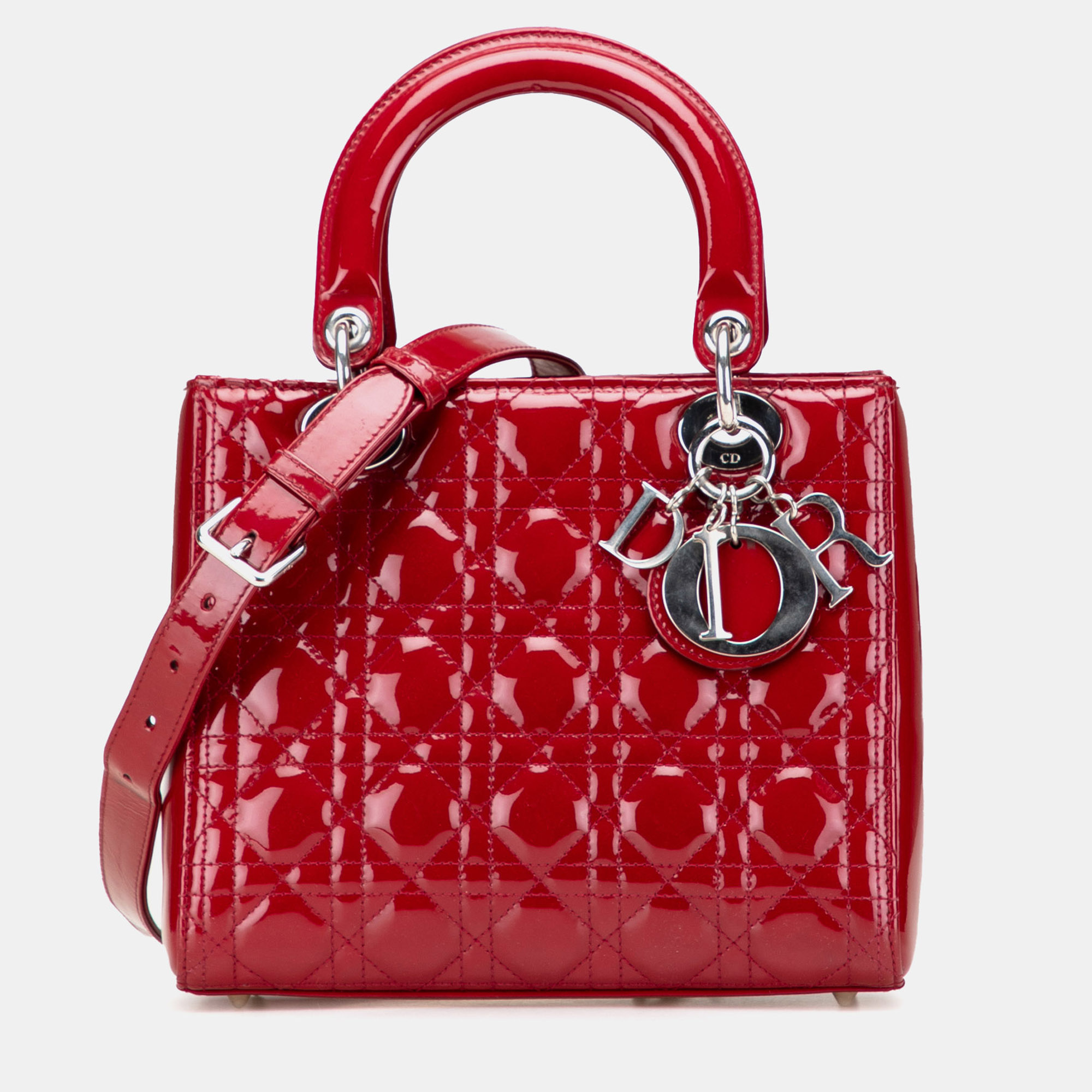 

Dior Red Medium Patent Cannage Lady Dior
