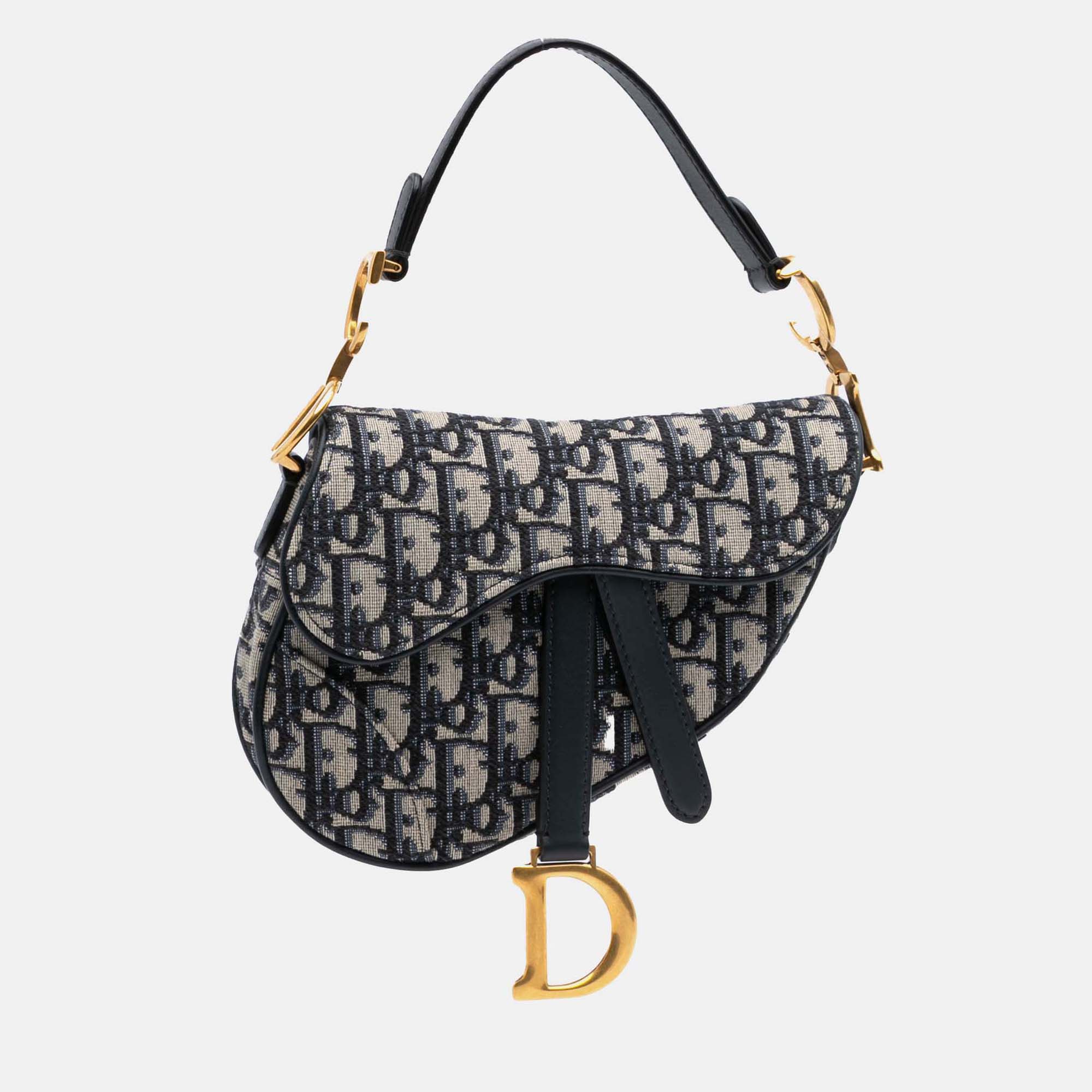

Dior Navy Blue Mini Oblique Canvas Saddle Bag