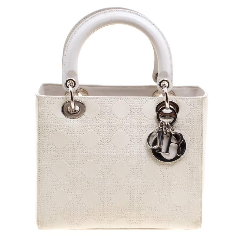 Dior Off White Leather Medium Lady Dior Tote Dior | The Luxury Closet