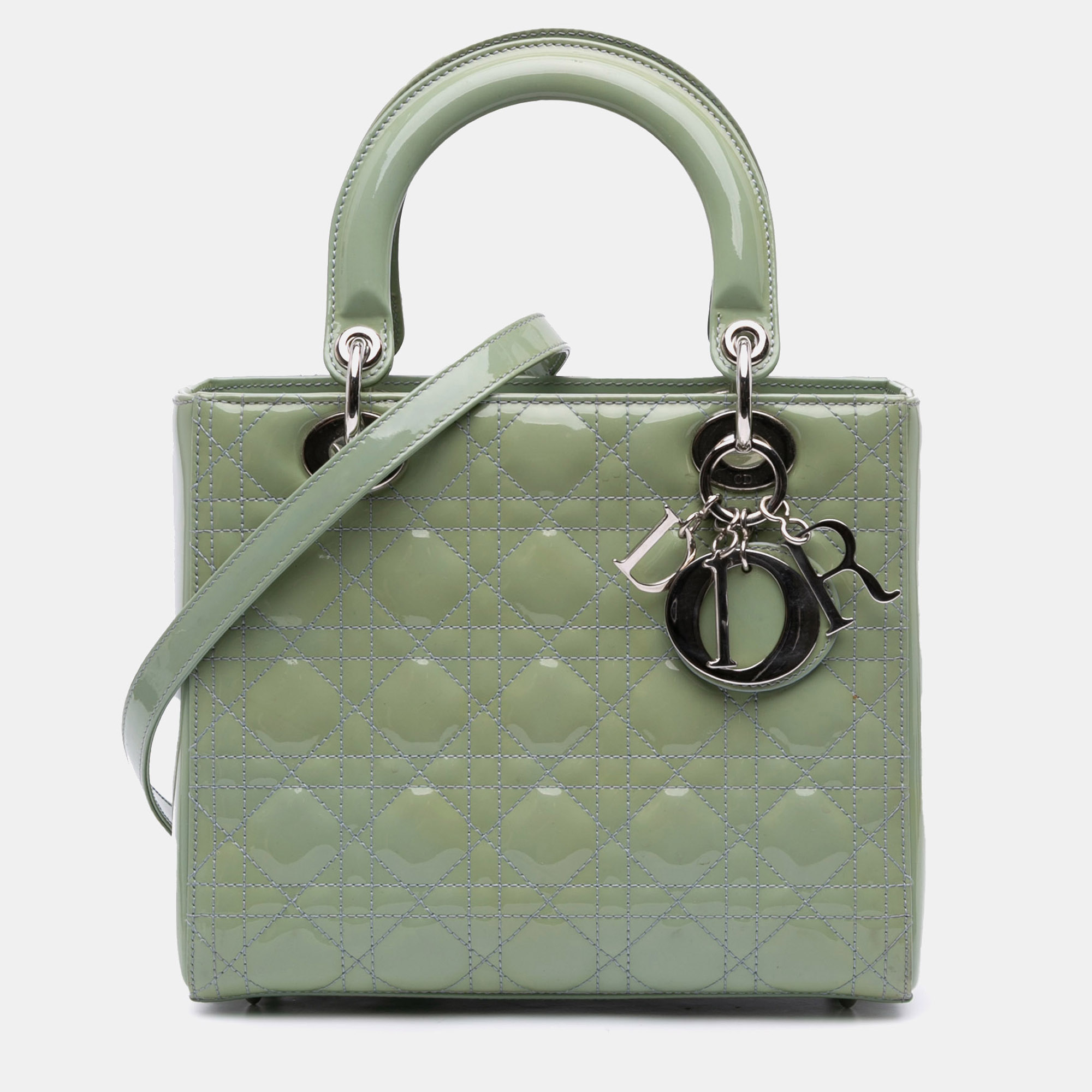 

Dior Green Medium Patent Cannage Lady Dior
