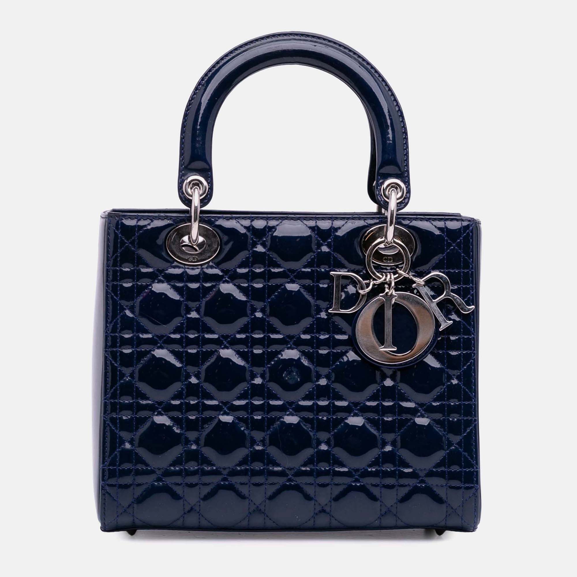 

Dior Navy Blue Medium Patent Cannage Lady Dior