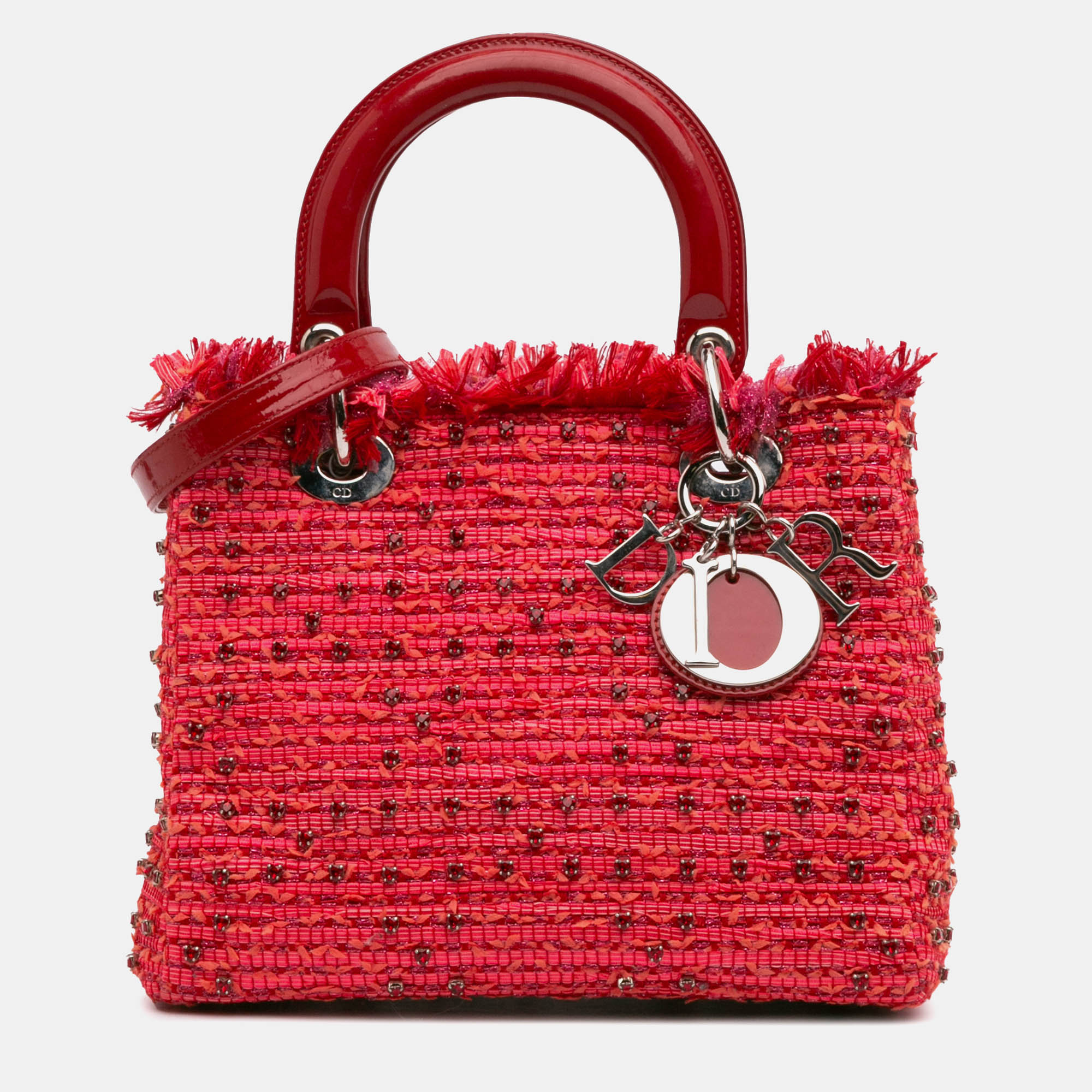

Dior Red Medium Tweed Fringe Rhinestone Lady Dior