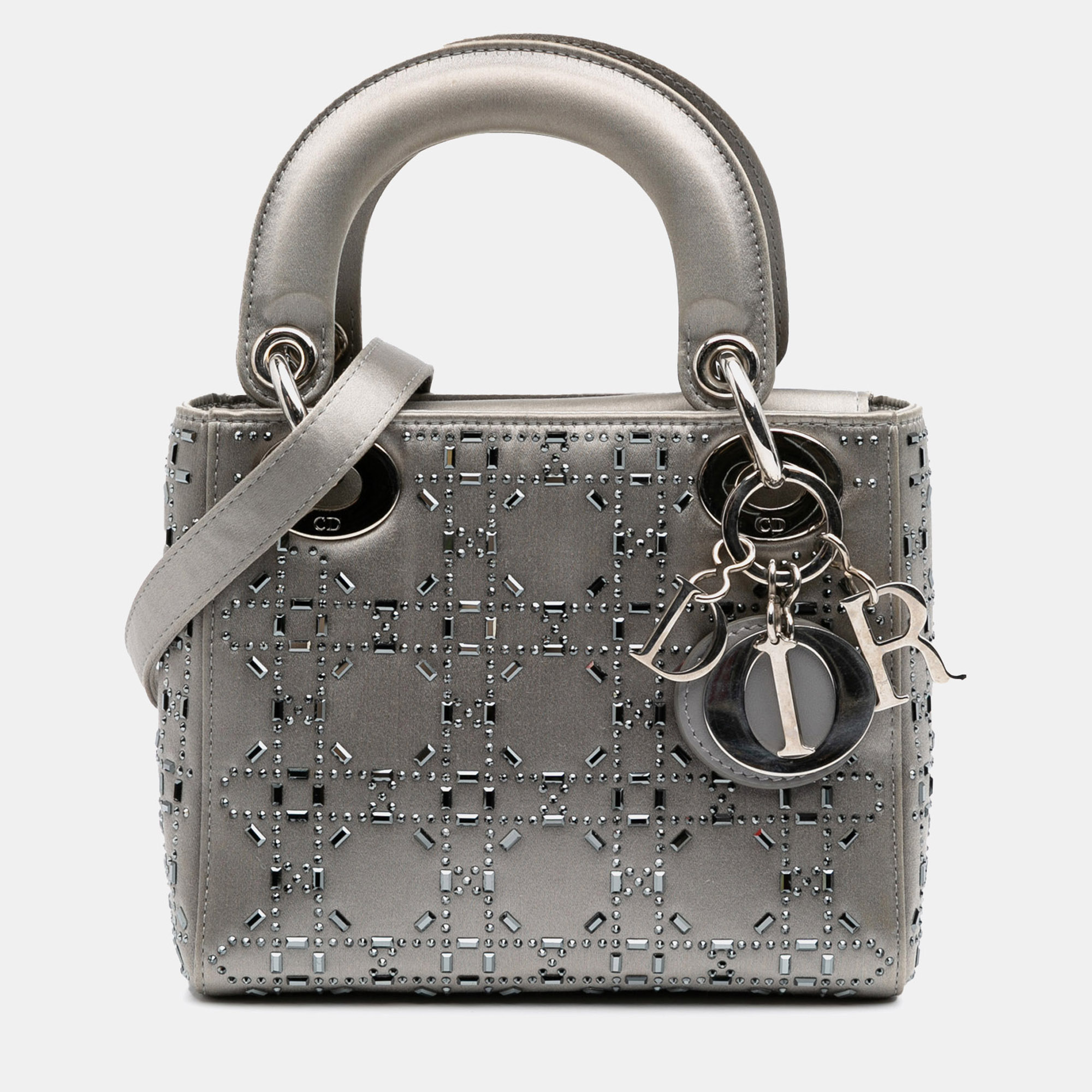 

Dior Grey Mini Satin Cannage Strass Crystal Embellished Lady Dior