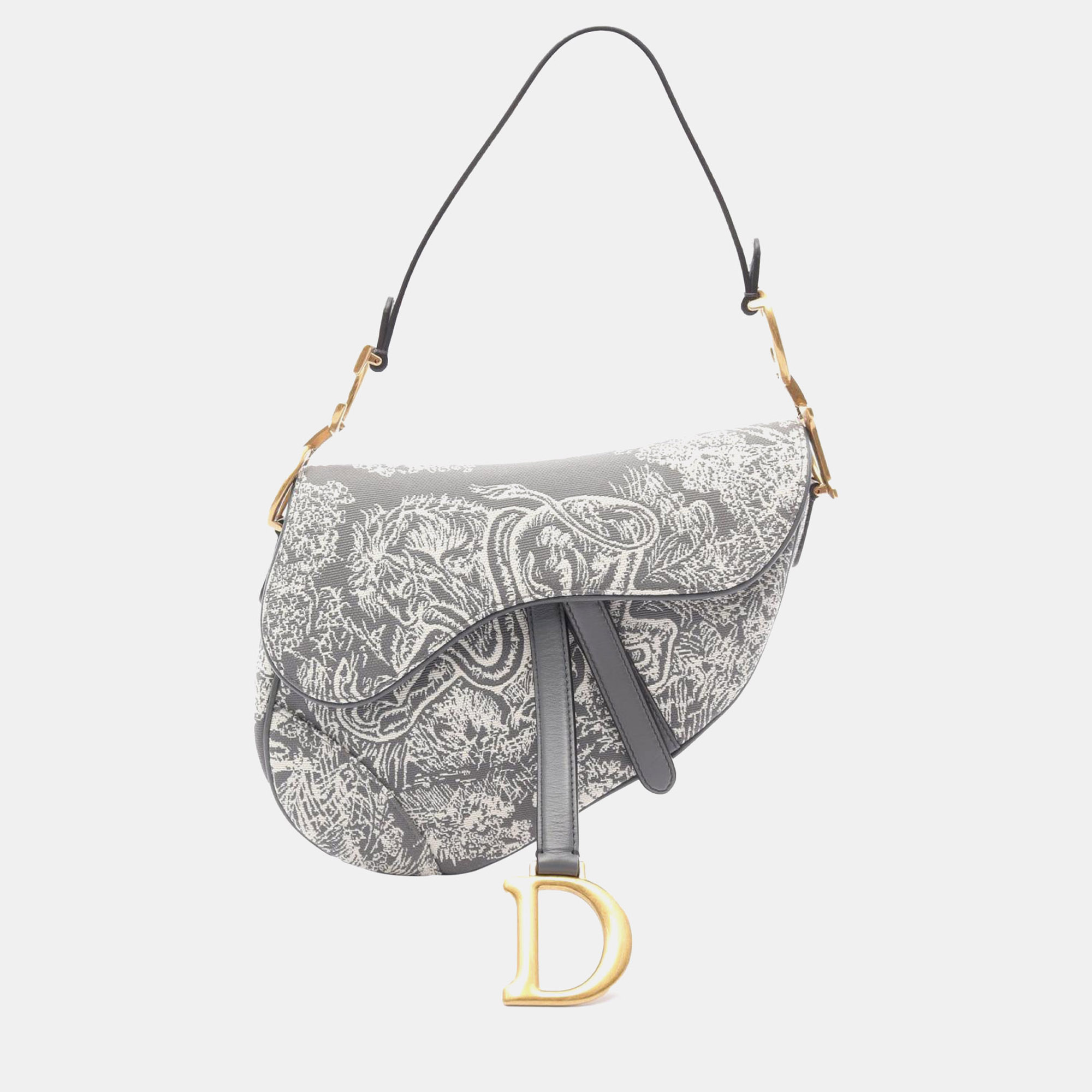 

Dior Grey Canvas Embroidered Reverse Toile De Jouy Saddle Bag