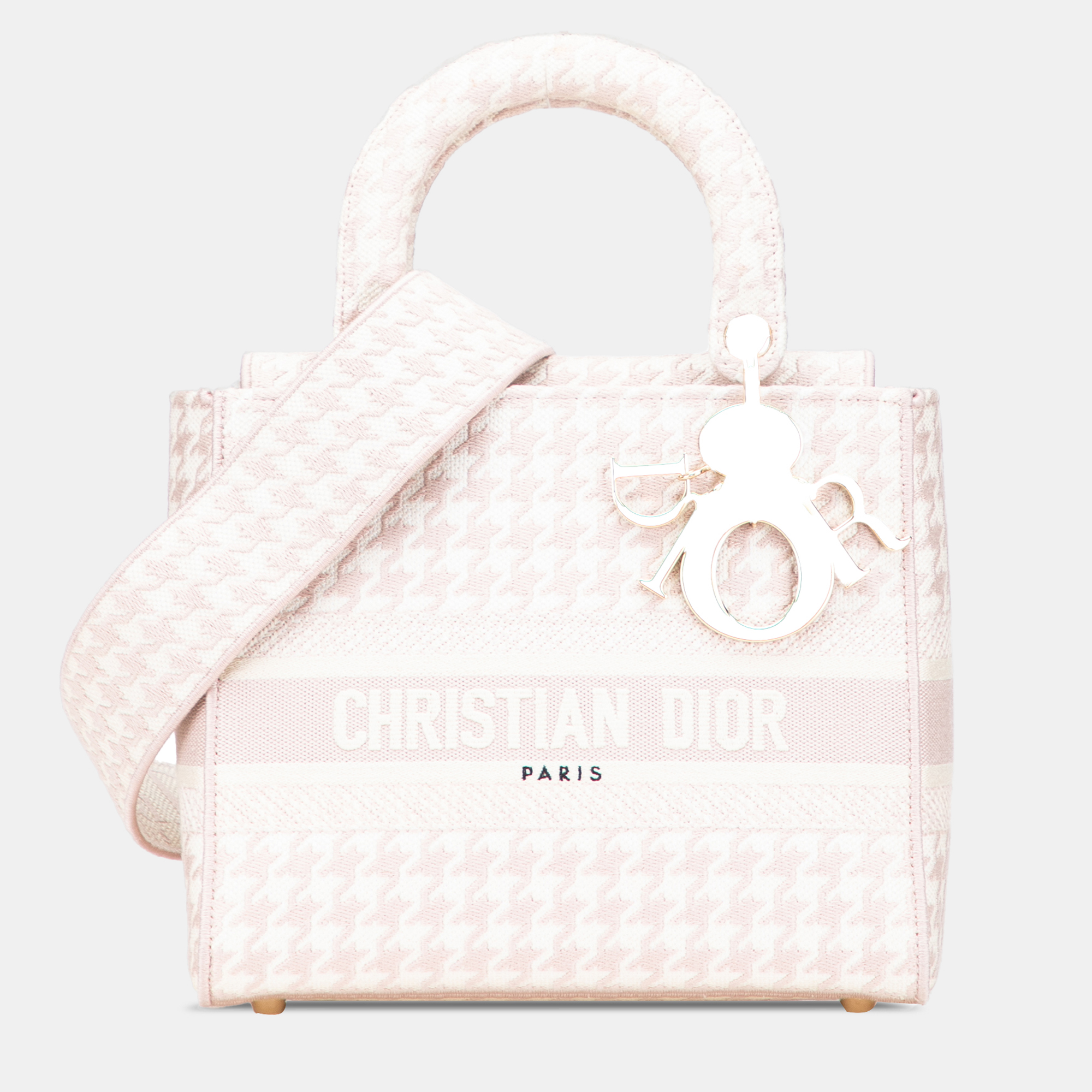 Pre-owned Dior Pink Medium Canvas Houndstooth Embroidered Lady D Lite