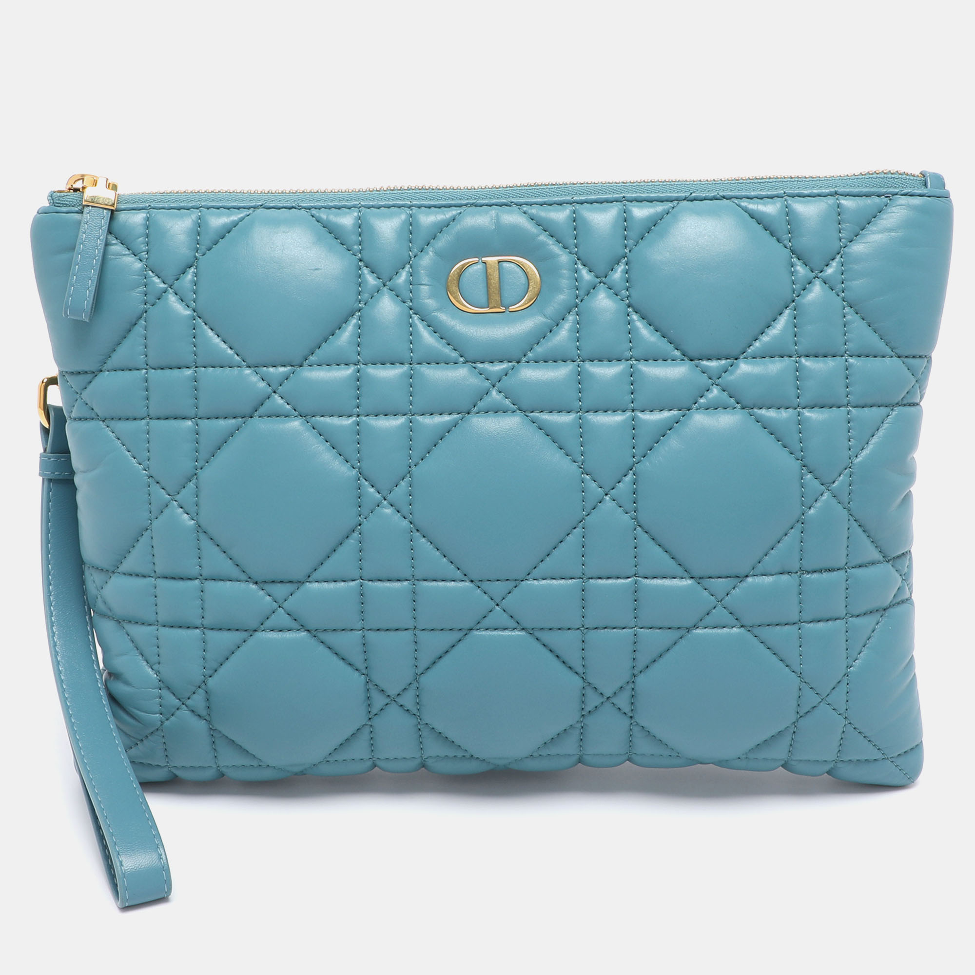 

Dior Light Blue Cannage Leather Caro Pouch Clutch