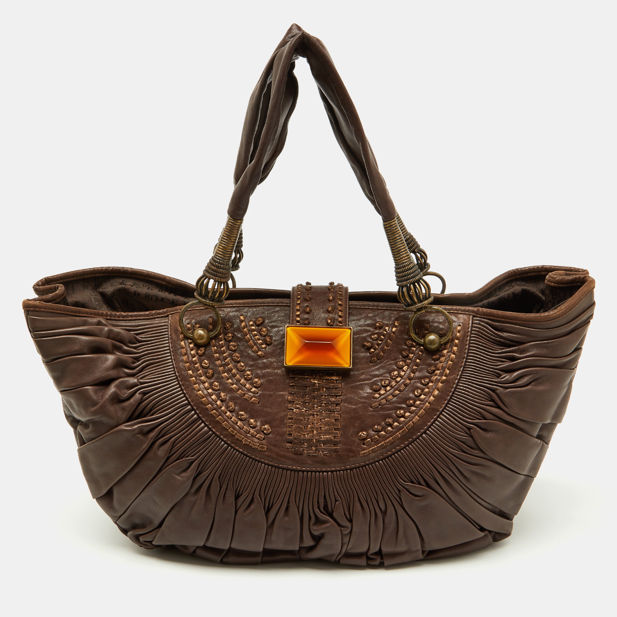

Dior Brown Pleated Leather Plisse Hobo