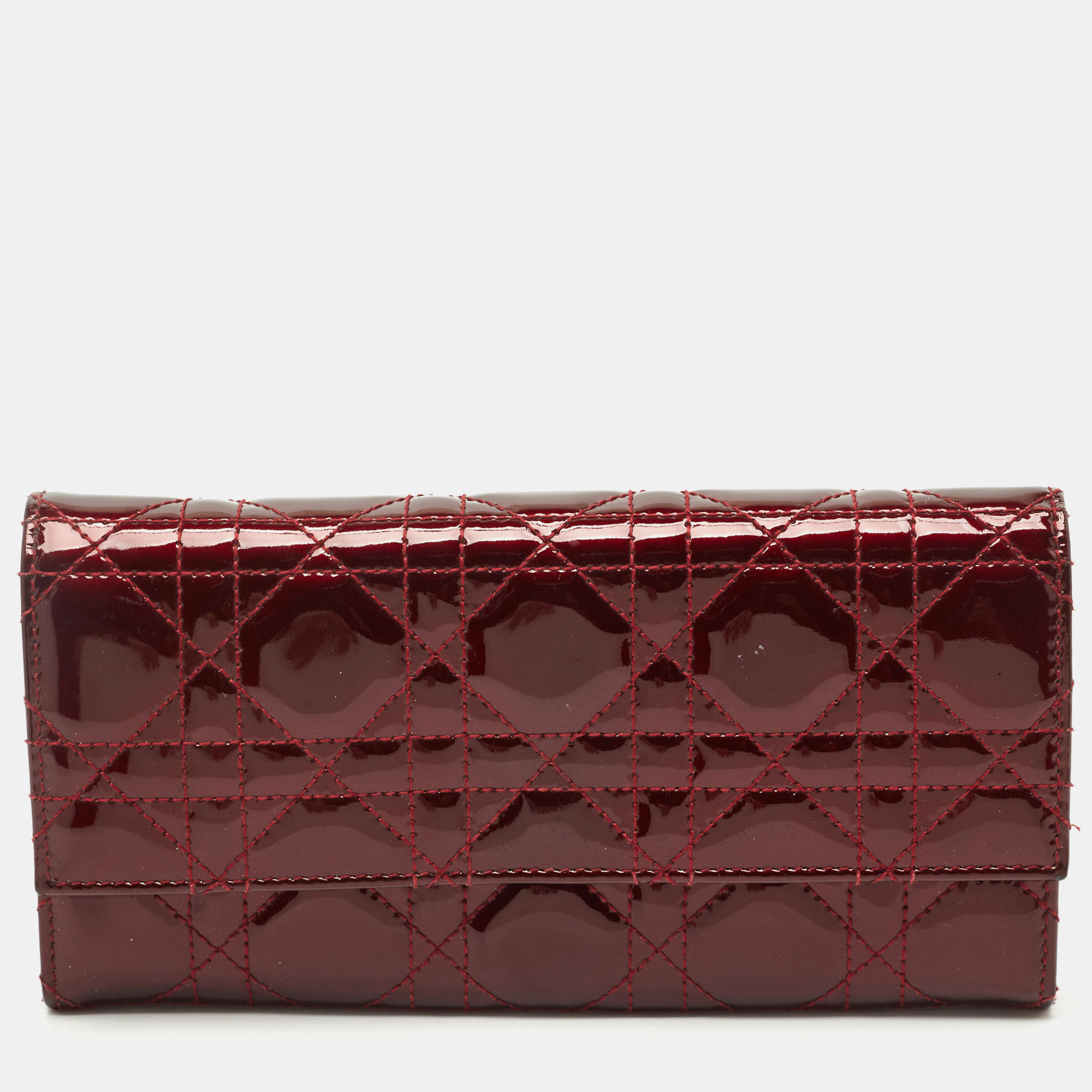 

Dior Dark Red Cannage Patent Leather Lady Dior Wallet on Chain