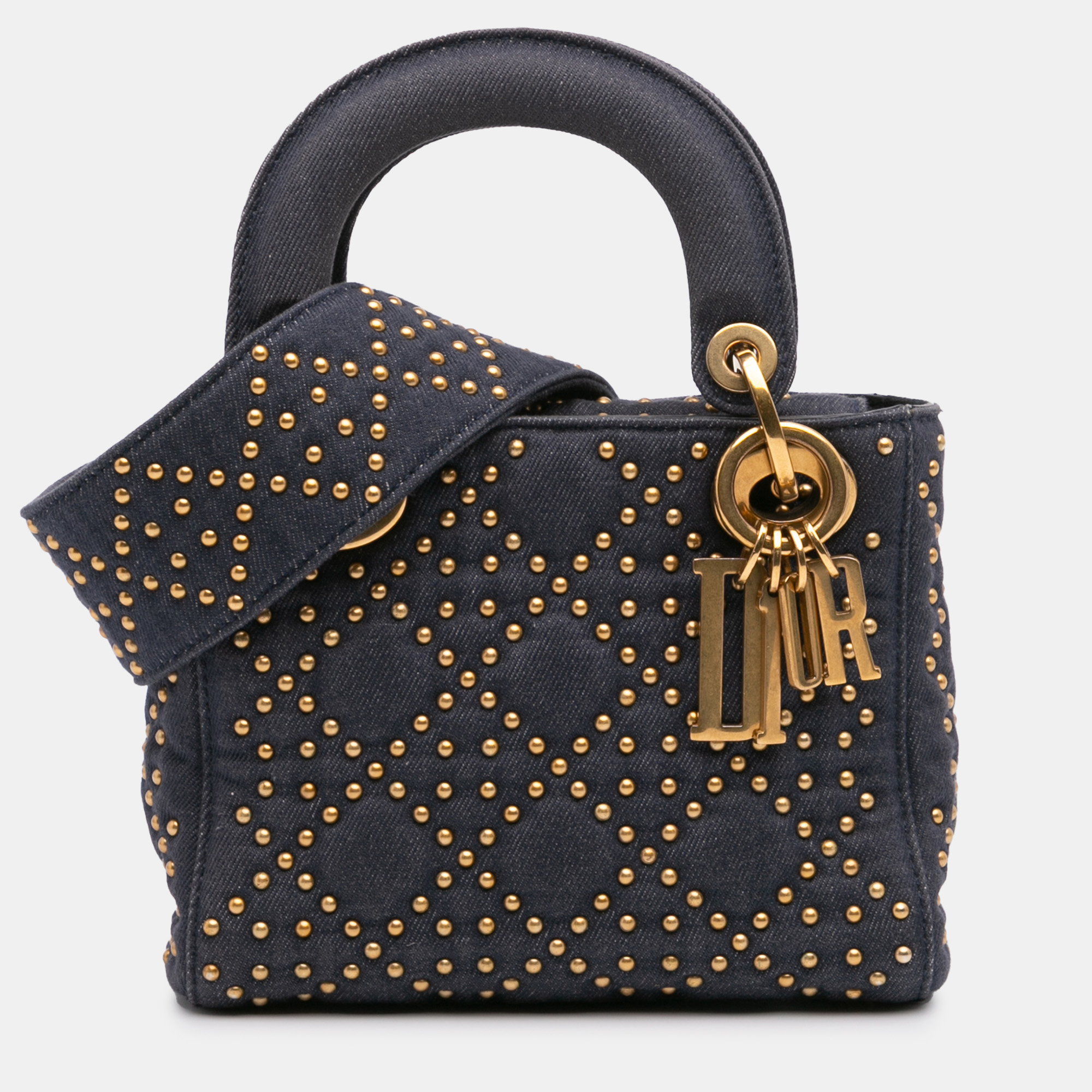 

Dior Navy Blue Mini Denim Cannage Studded Supple Lady Dior