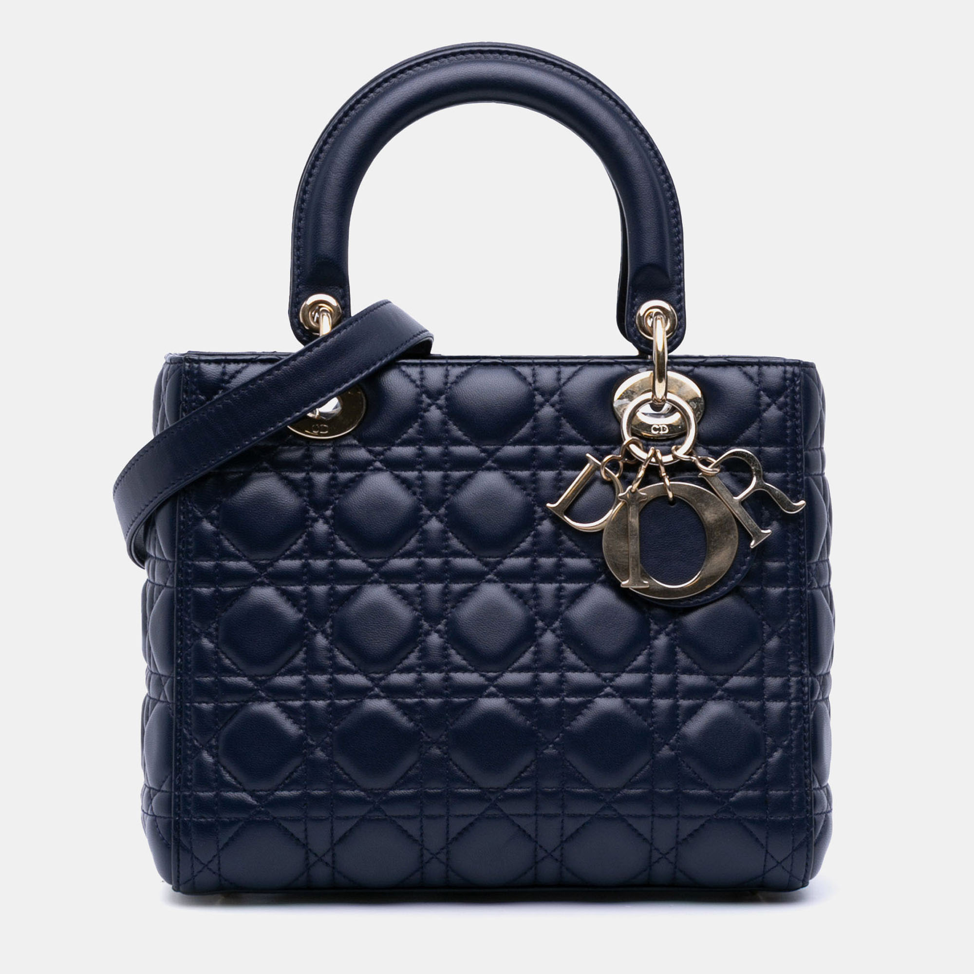 

Dior Navy Blue Medium Lambskin Cannage Lady Dior