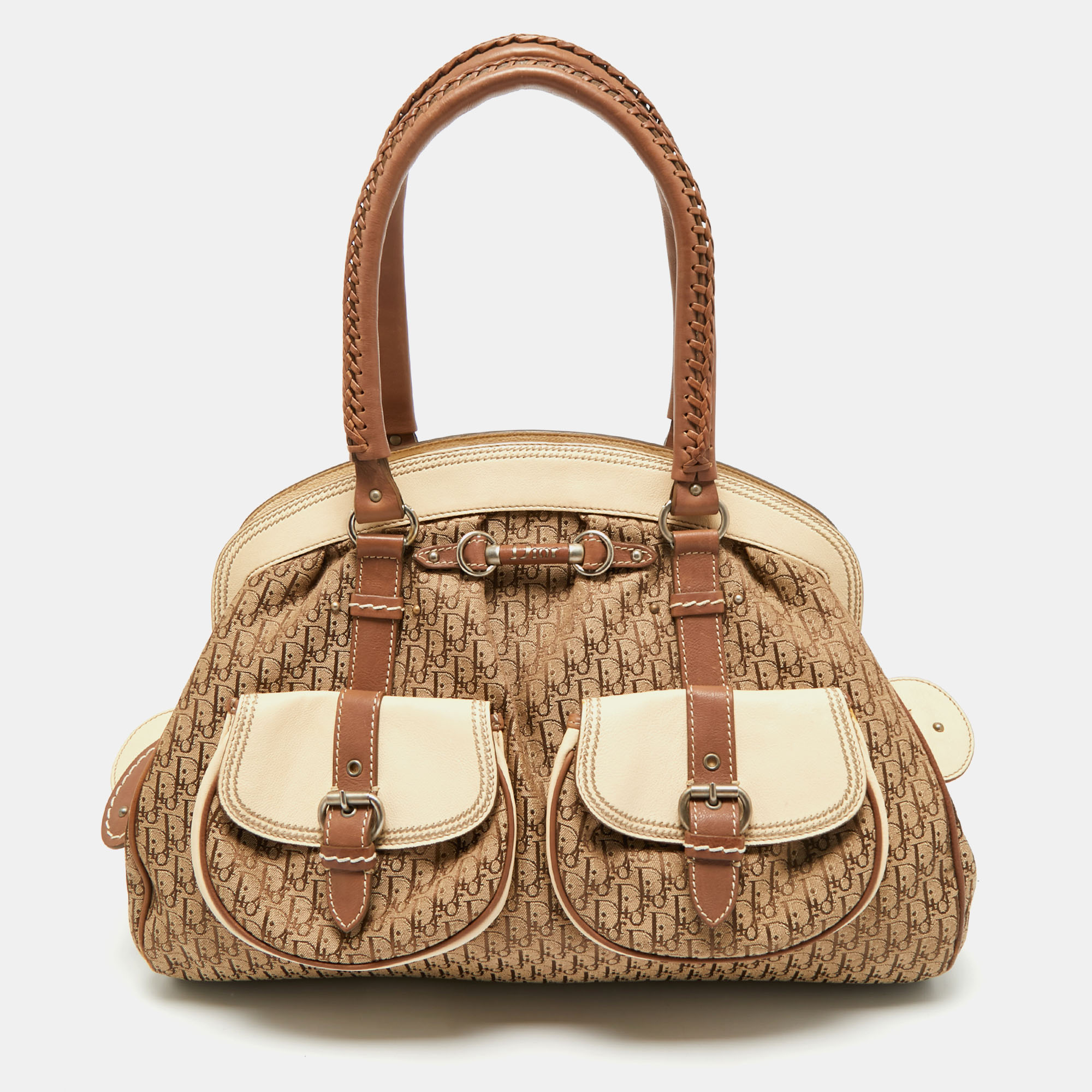 

Christian Dior Beige Monogram My Dior Frame Pocket Satchel, Brown