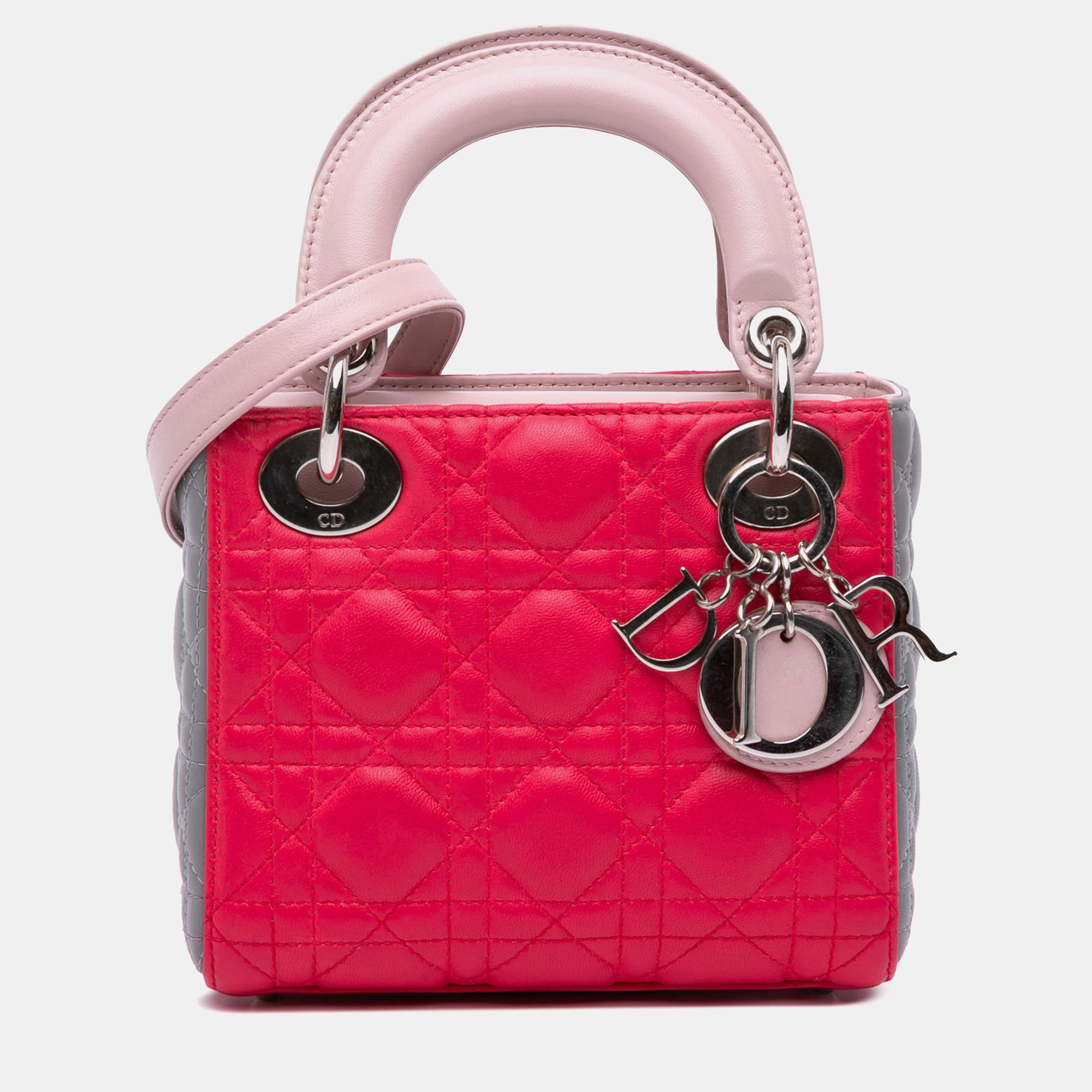 

Dior Grey/Pink Mini Tricolor Lambskin Cannage Lady Dior