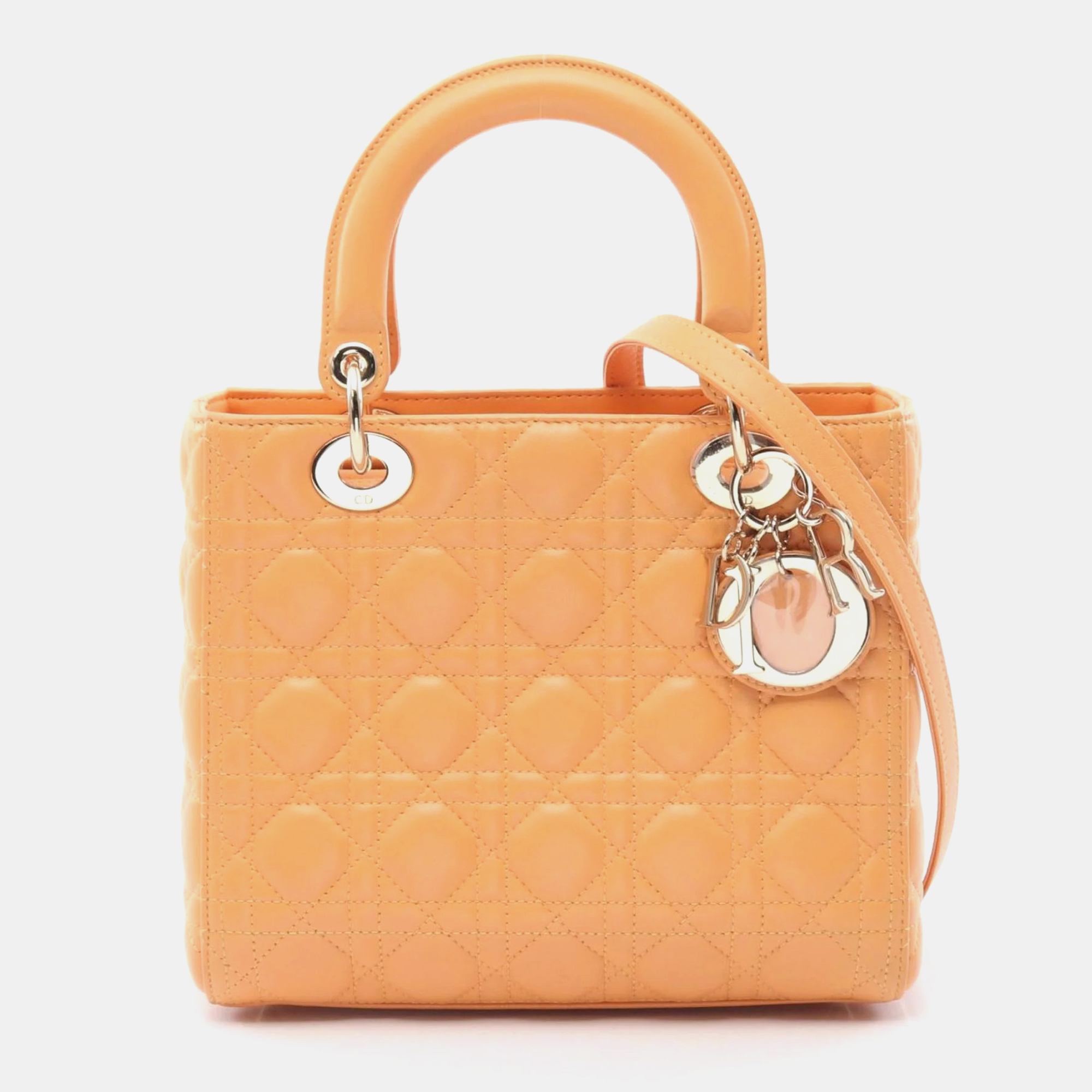 

Dior Lady Dior Yellow Lambskin Leather Shoulder Bag