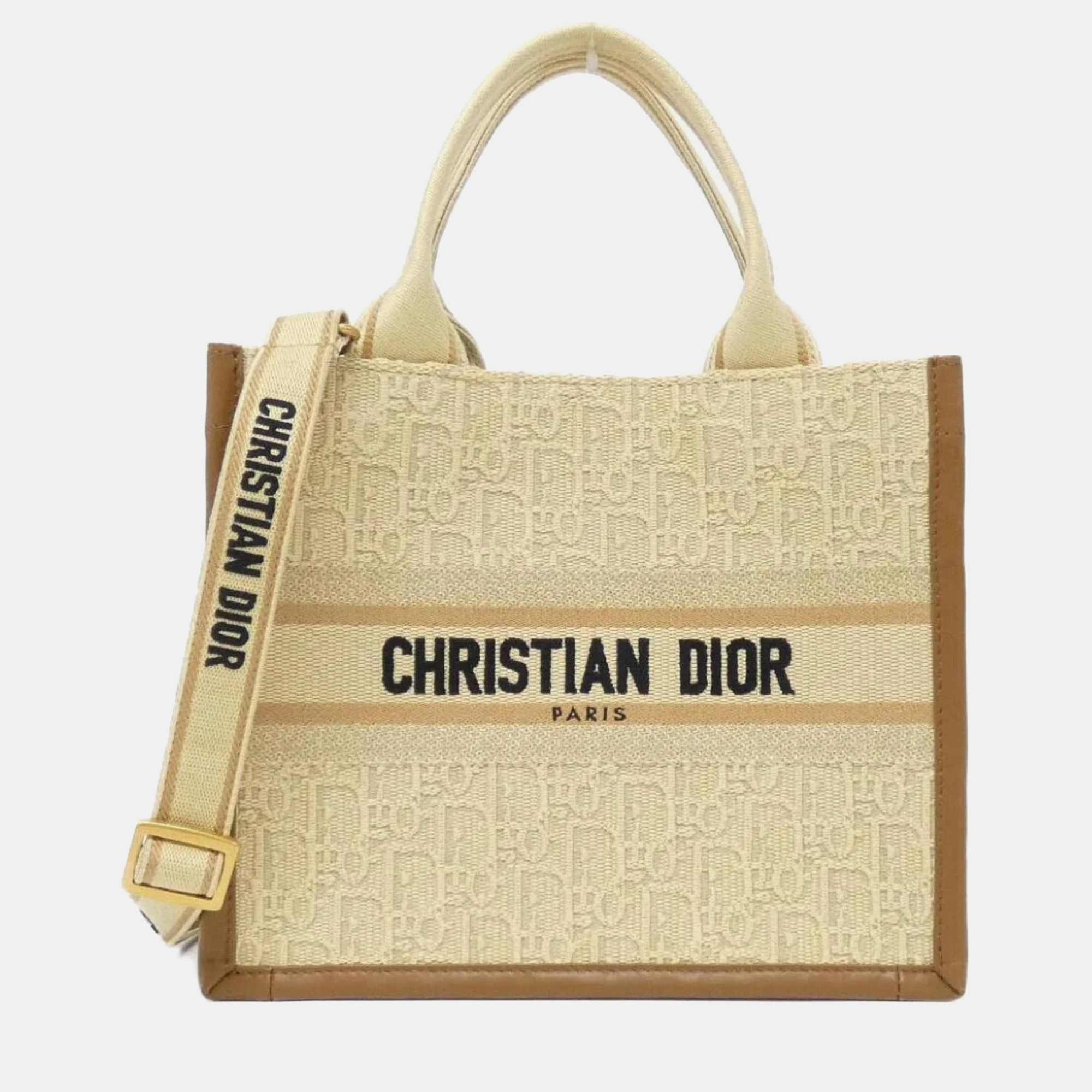 

Dior Oblique Book Tote Small Multicolor Fabric Tote Bag, Beige