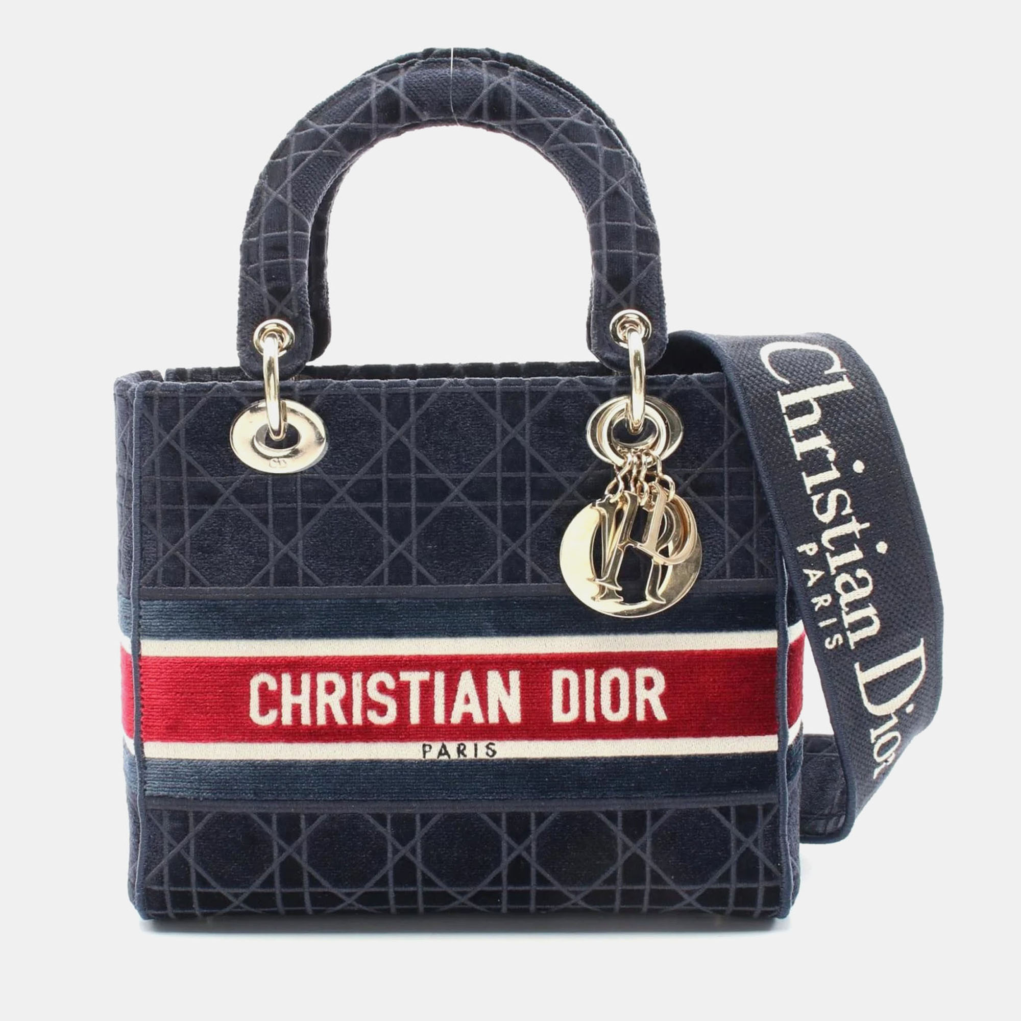 

Christian Dior Dior Lady D-Lite Navy Multicolor Fabric Medium Handbag, Navy blue