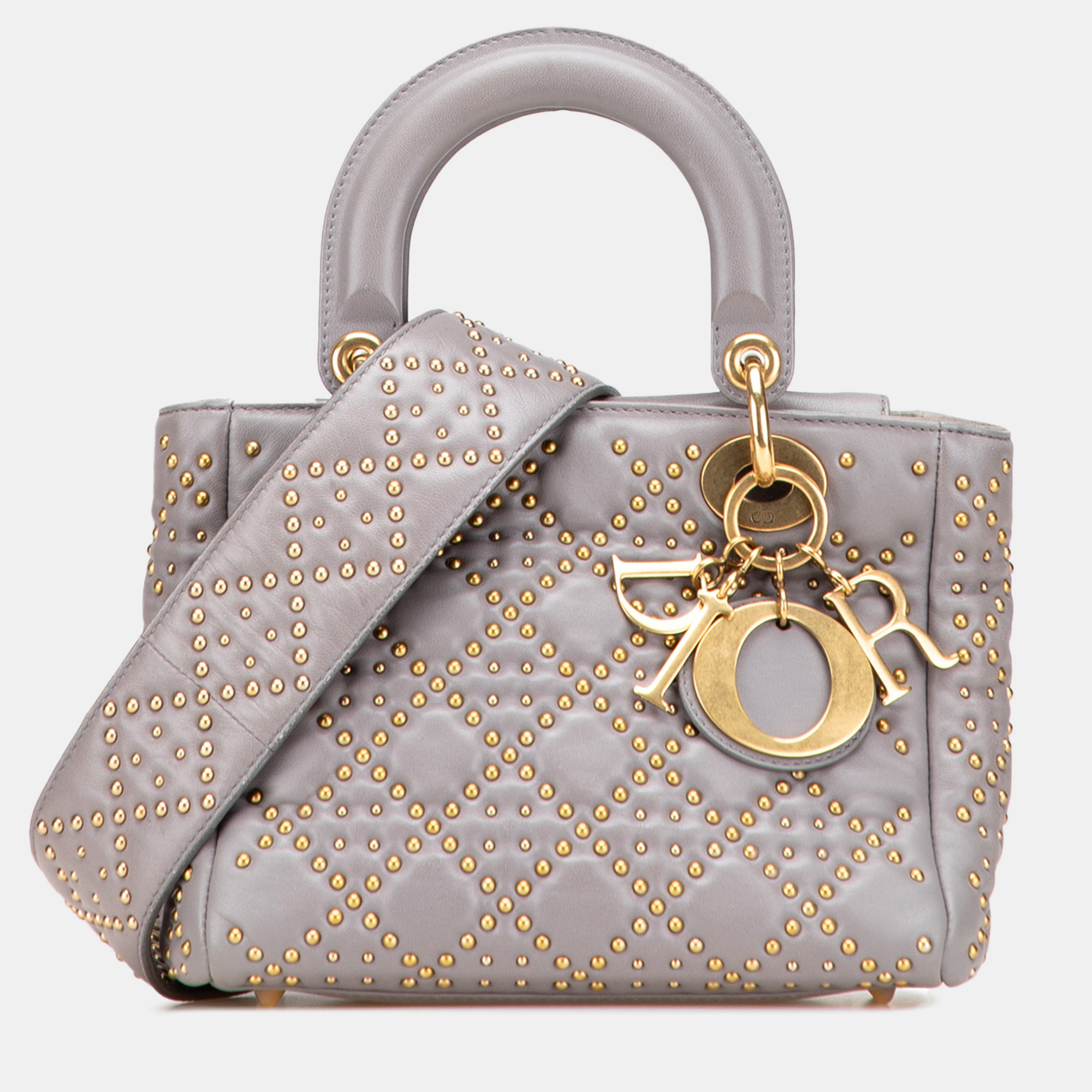 

Dior Grey Small Lambskin Cannage Studded Supple Lady Dior